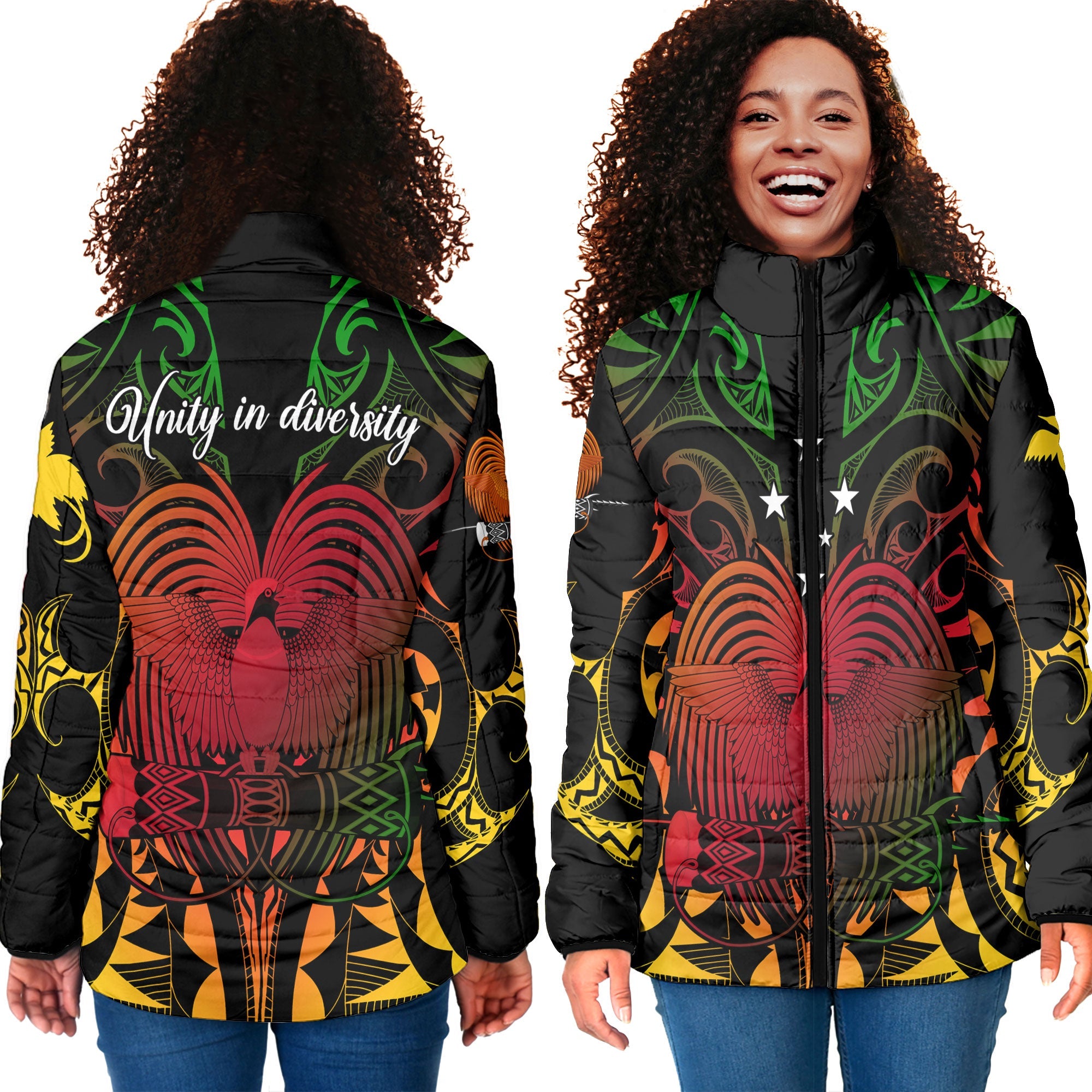 Papua New Guinea Women Padded Jacket Unity In Diversity Motto