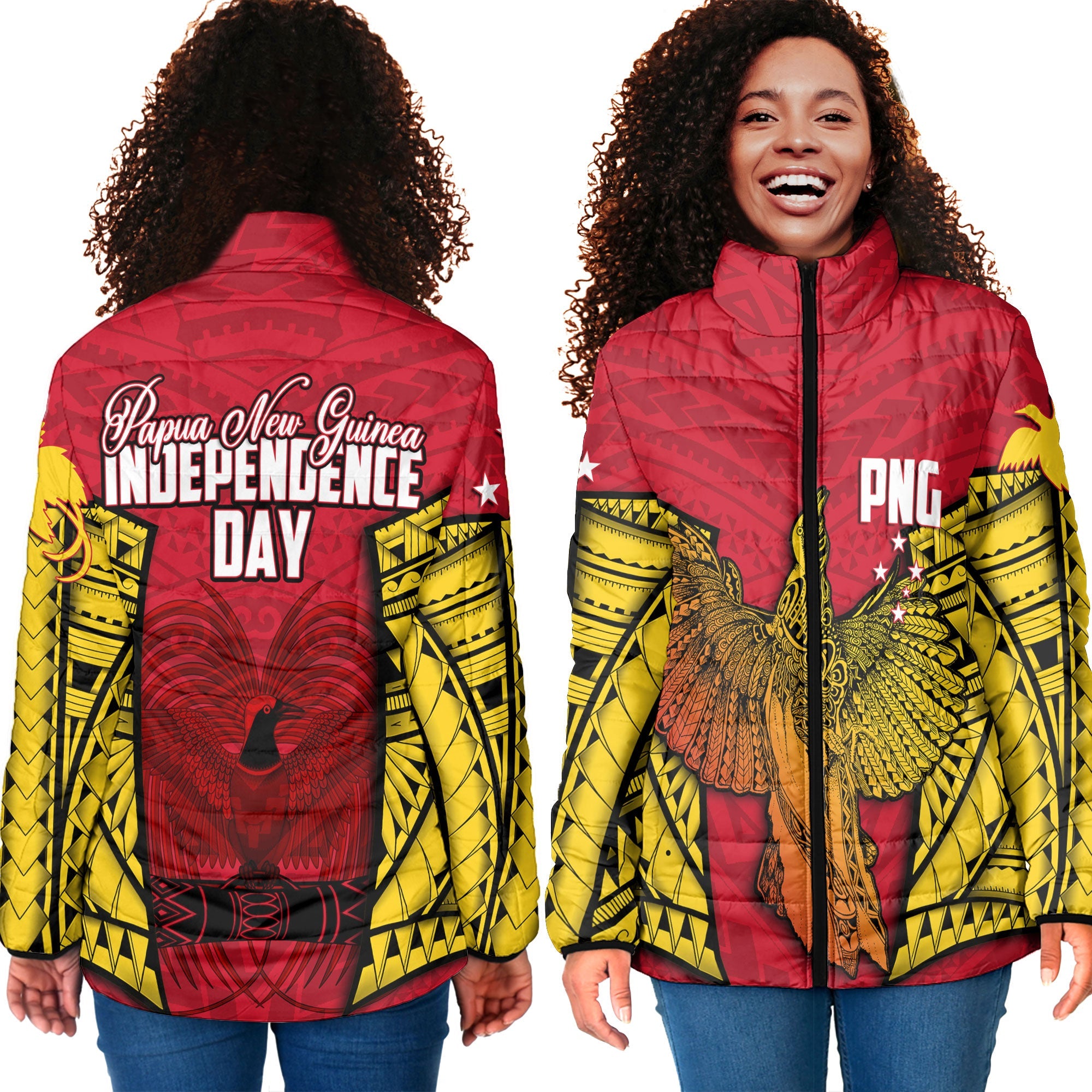 Papua New Guinea Independence Day Women Padded Jacket Raggiana Bird of Paradise Style