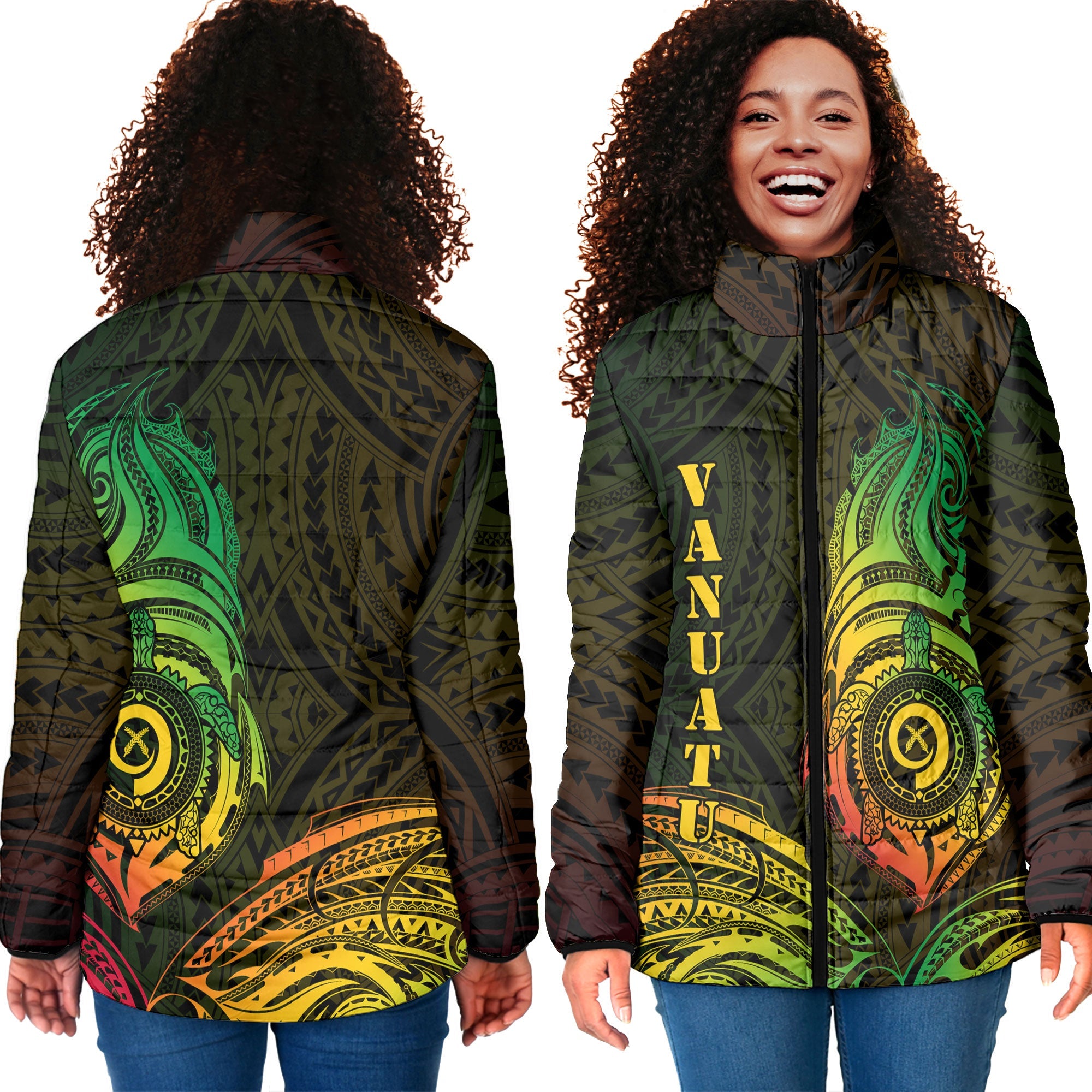 Vanuatu Women Padded Jacket Polynesian Reggae Style