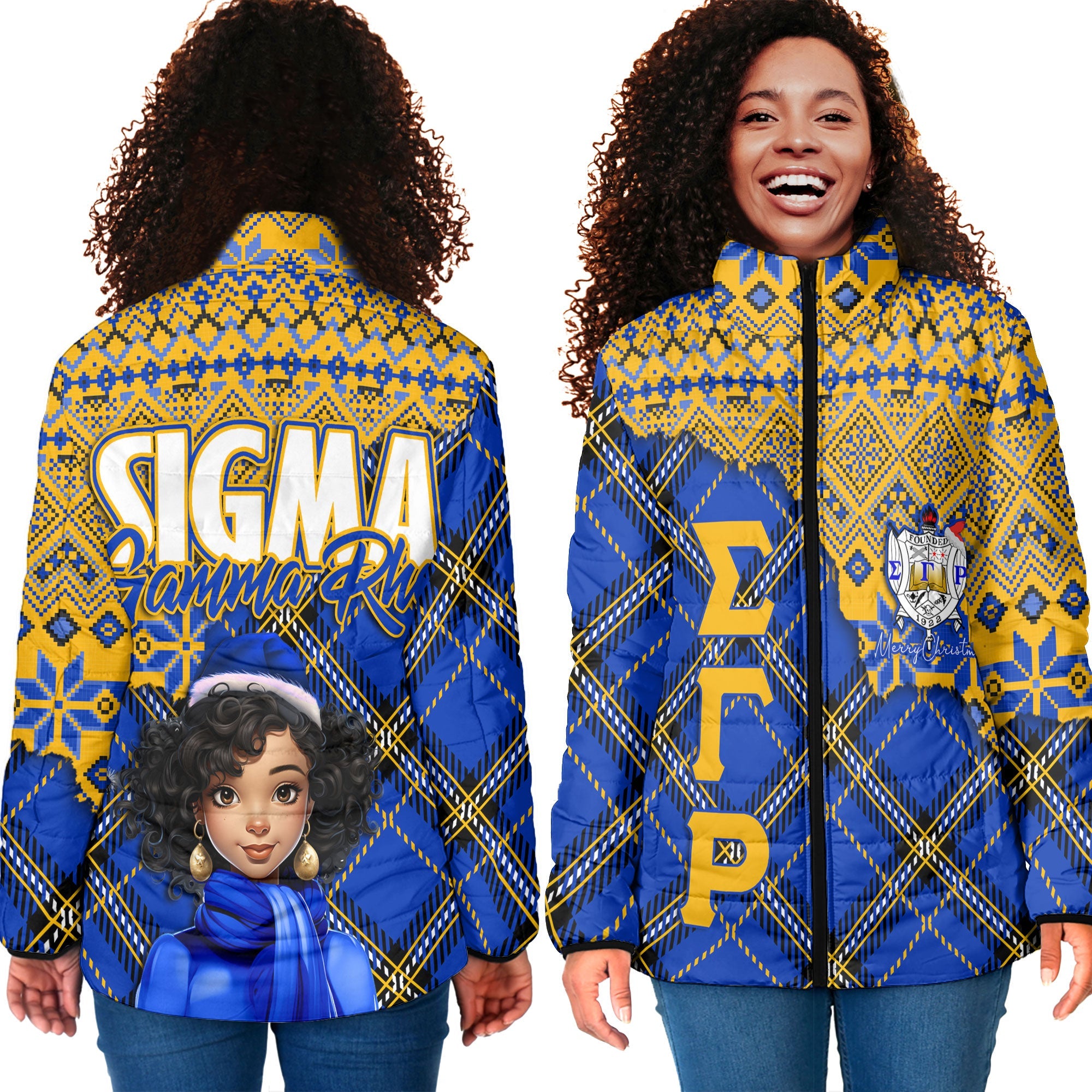 Sorority Jacket - Christmas Sigma Gamma Rho Girl Women Padded Jacket Plaid Background Style