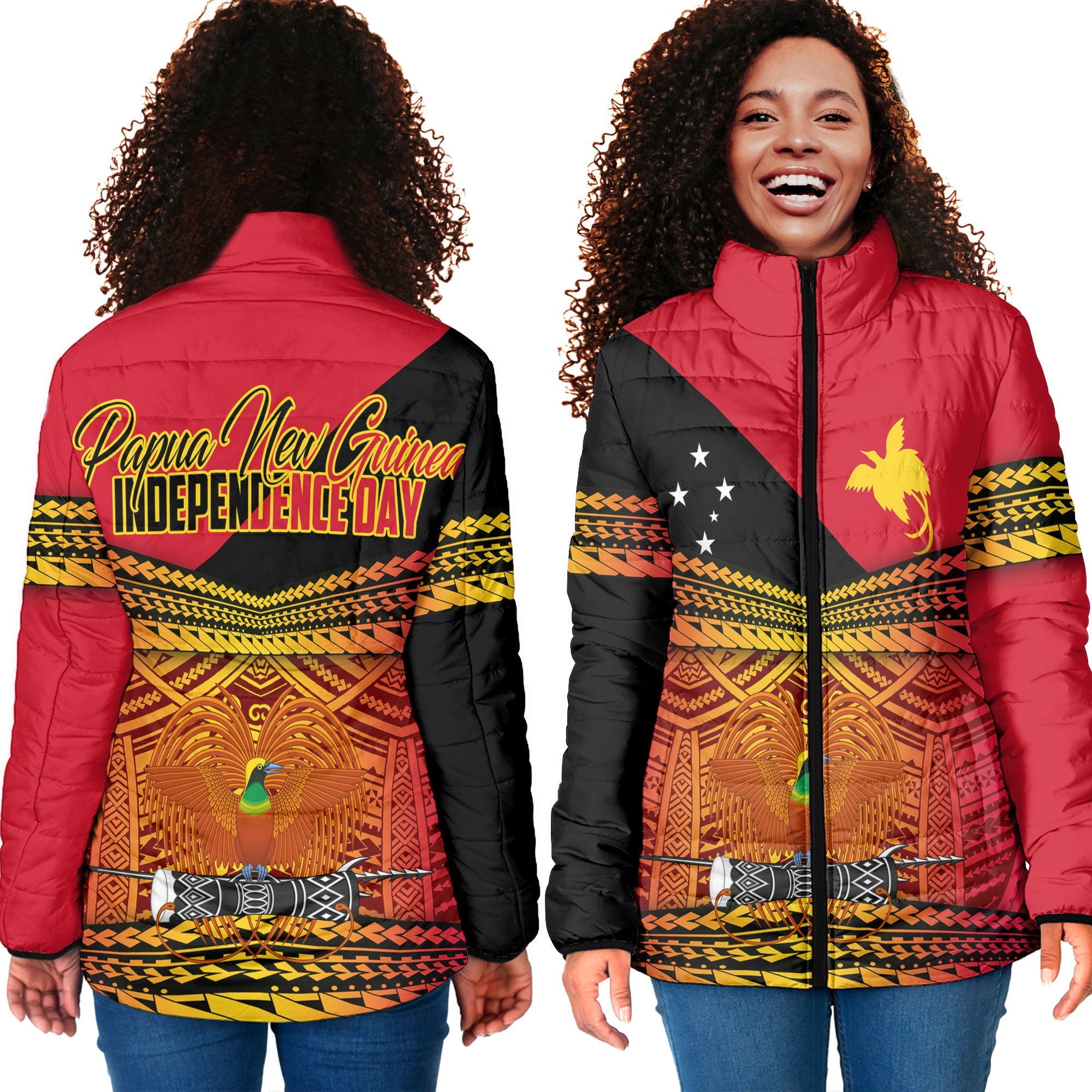 Papua New Guinea Independence Day Women Padded Jacket PNG Emblem Style