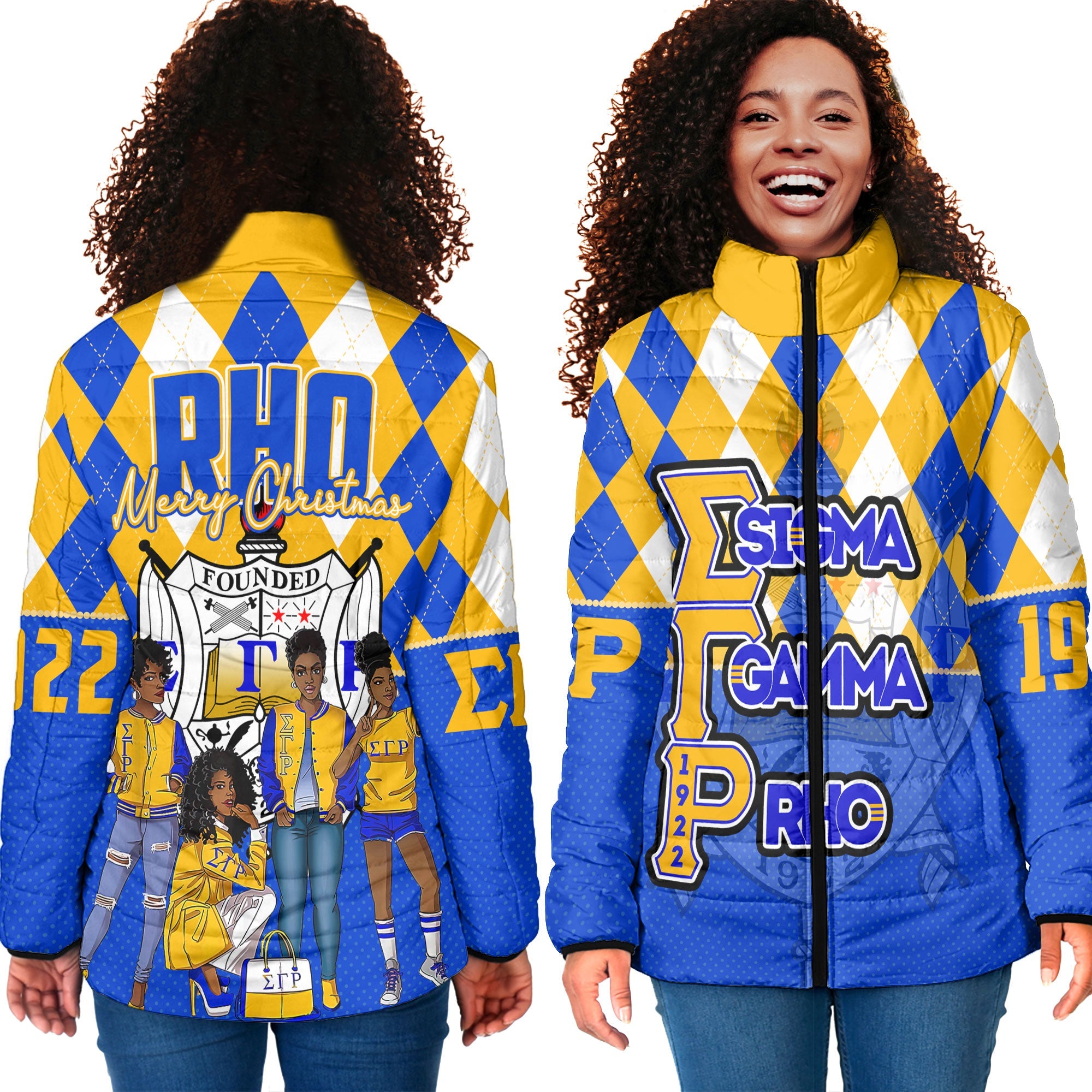 Sorority Jacket - Christmas Sigma Gamma Rho Girl Women Padded Jacket Rhombus Pattern Style