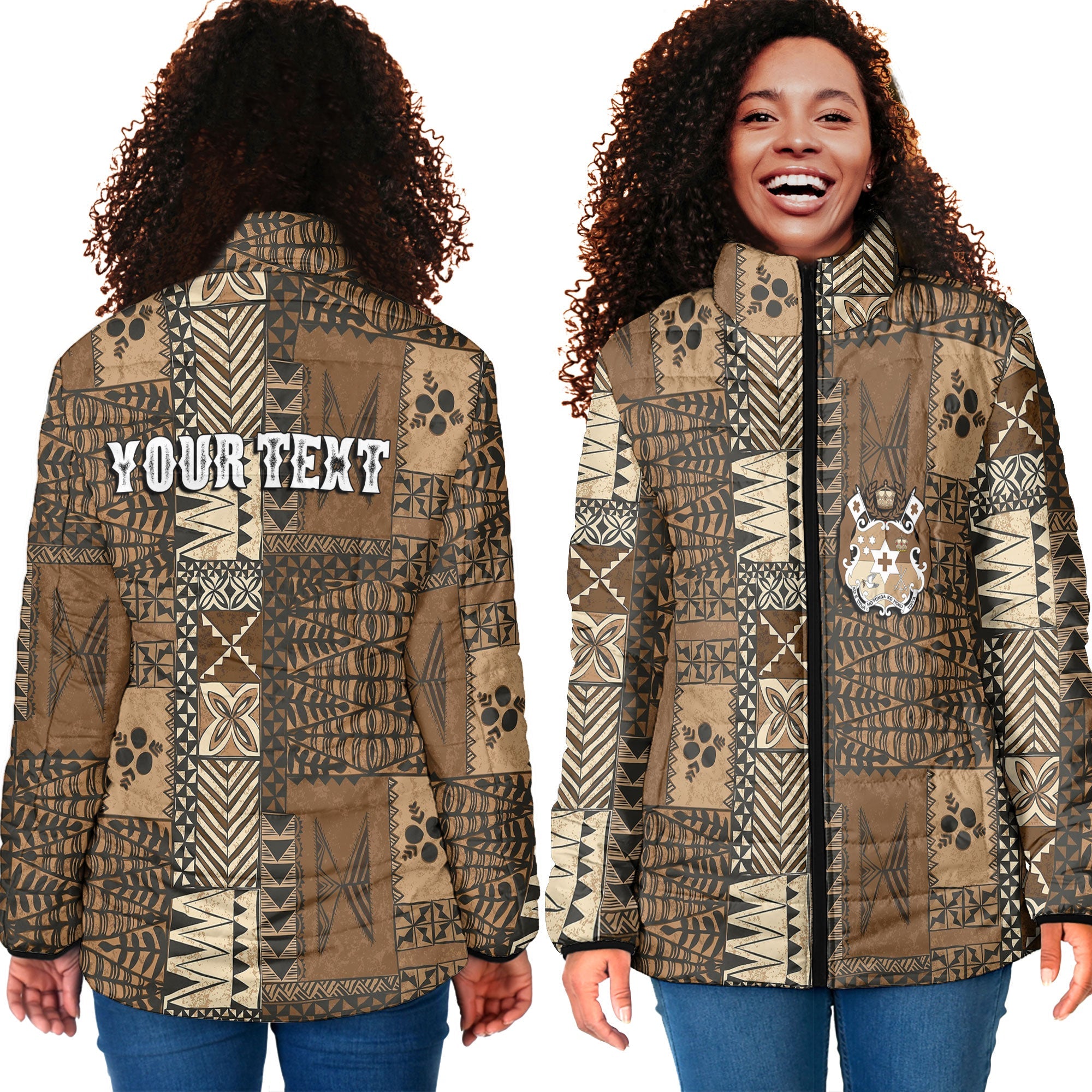 Custom Tonga Women Padded Jacket Ngatu Tapa Style