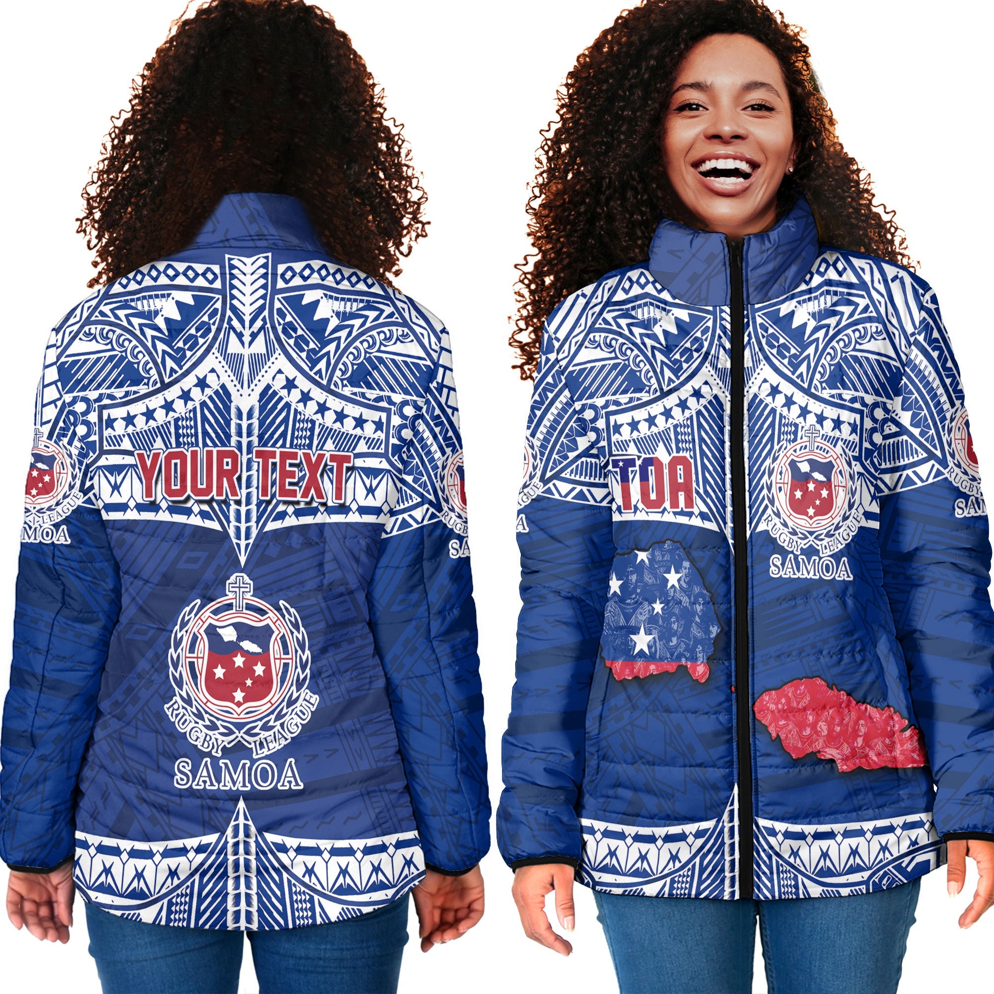 Custom Samoa TOA Rugby Women Padded Jacket Map Style