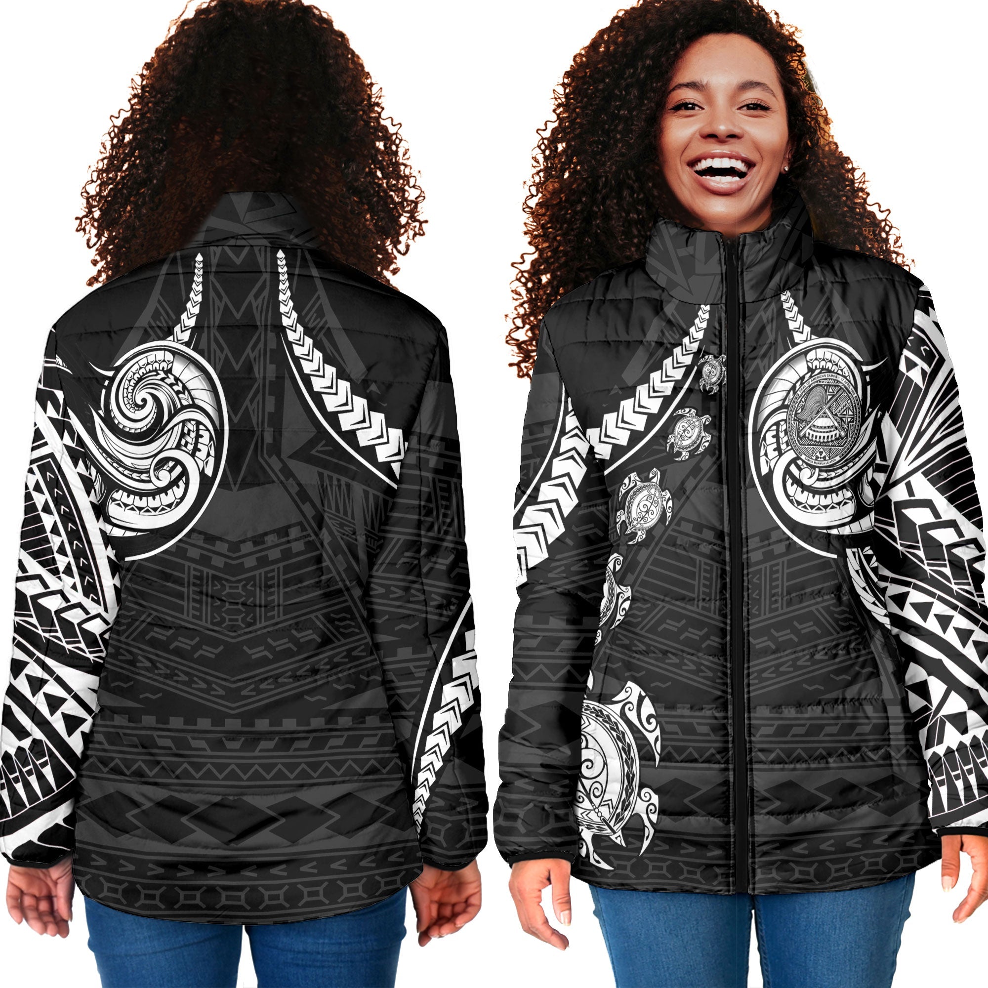 Seal Of American Samoa Women Padded Jacket Turtle Style