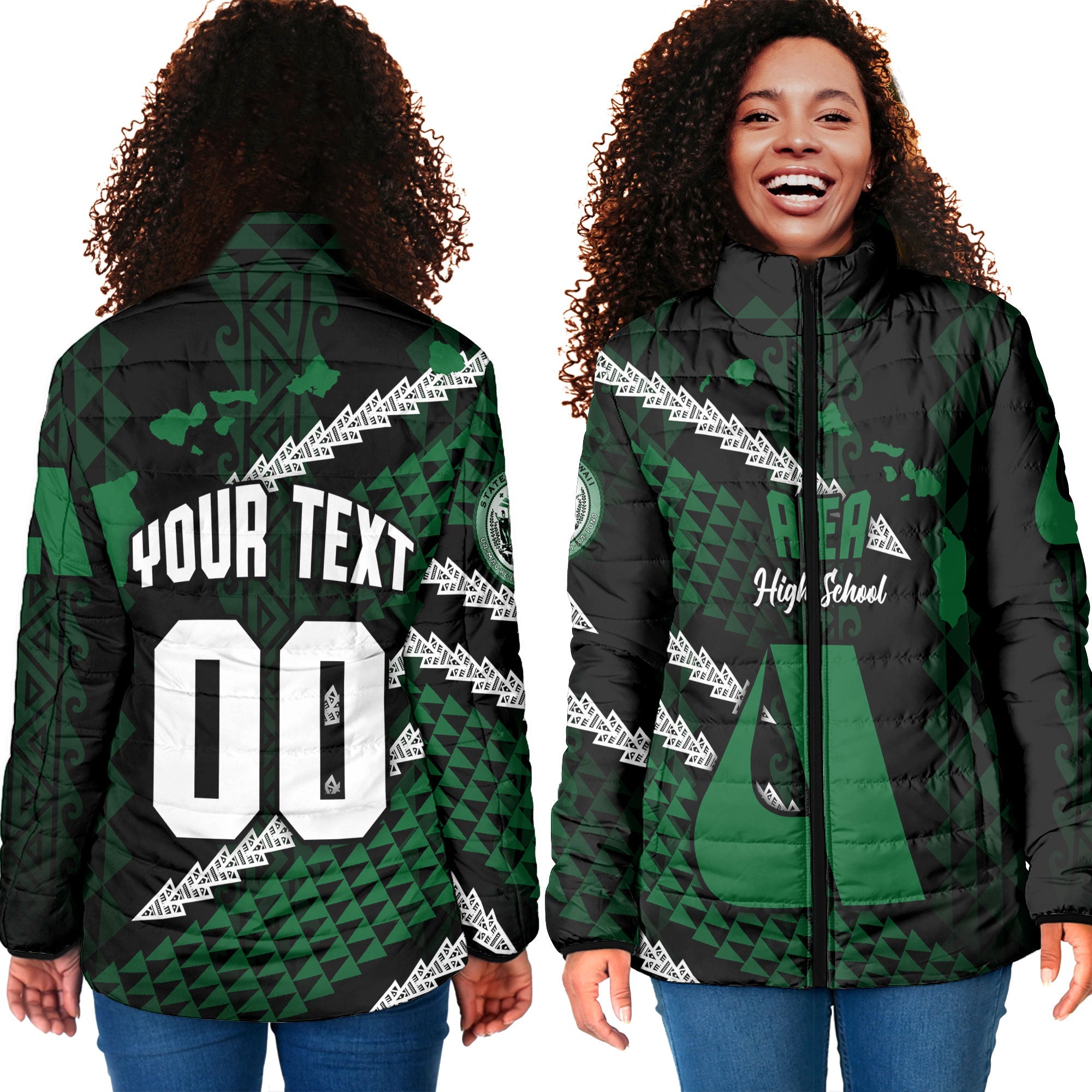 Hawaii Aiea High School Custom Women Padded Jacket Map Style