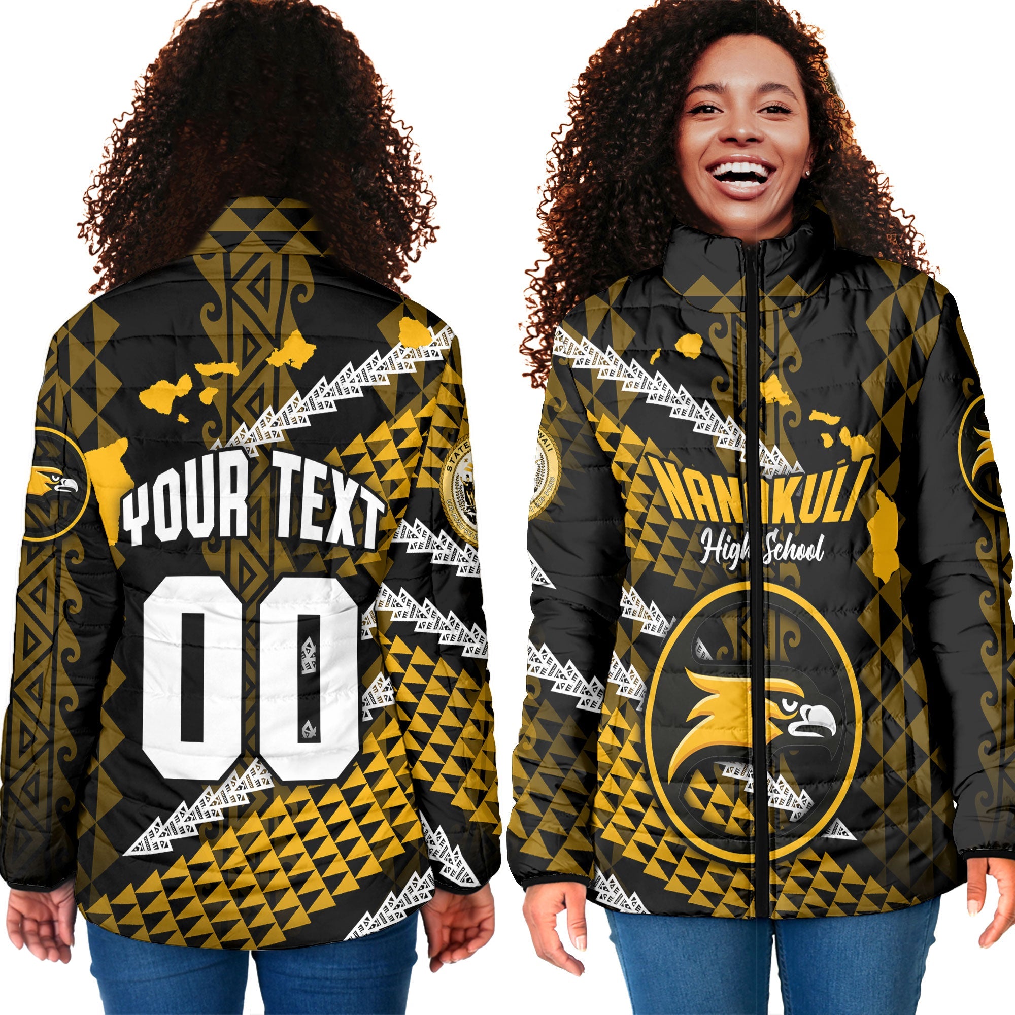 Hawaii Nanakuli High School Custom Women Padded Jacket Map Style