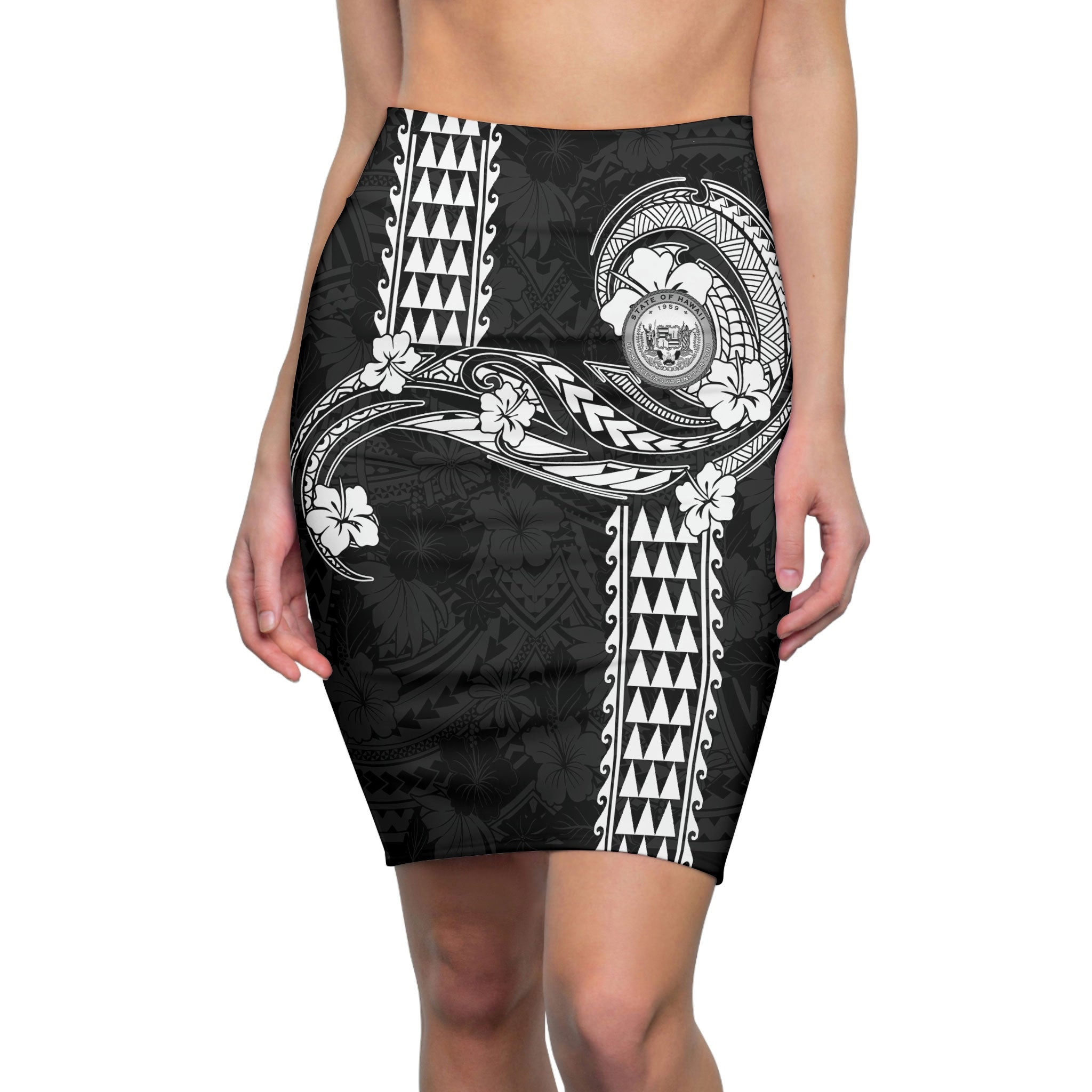 Hawaii Seal Women's Pencil Skirt Turtle & Map Style