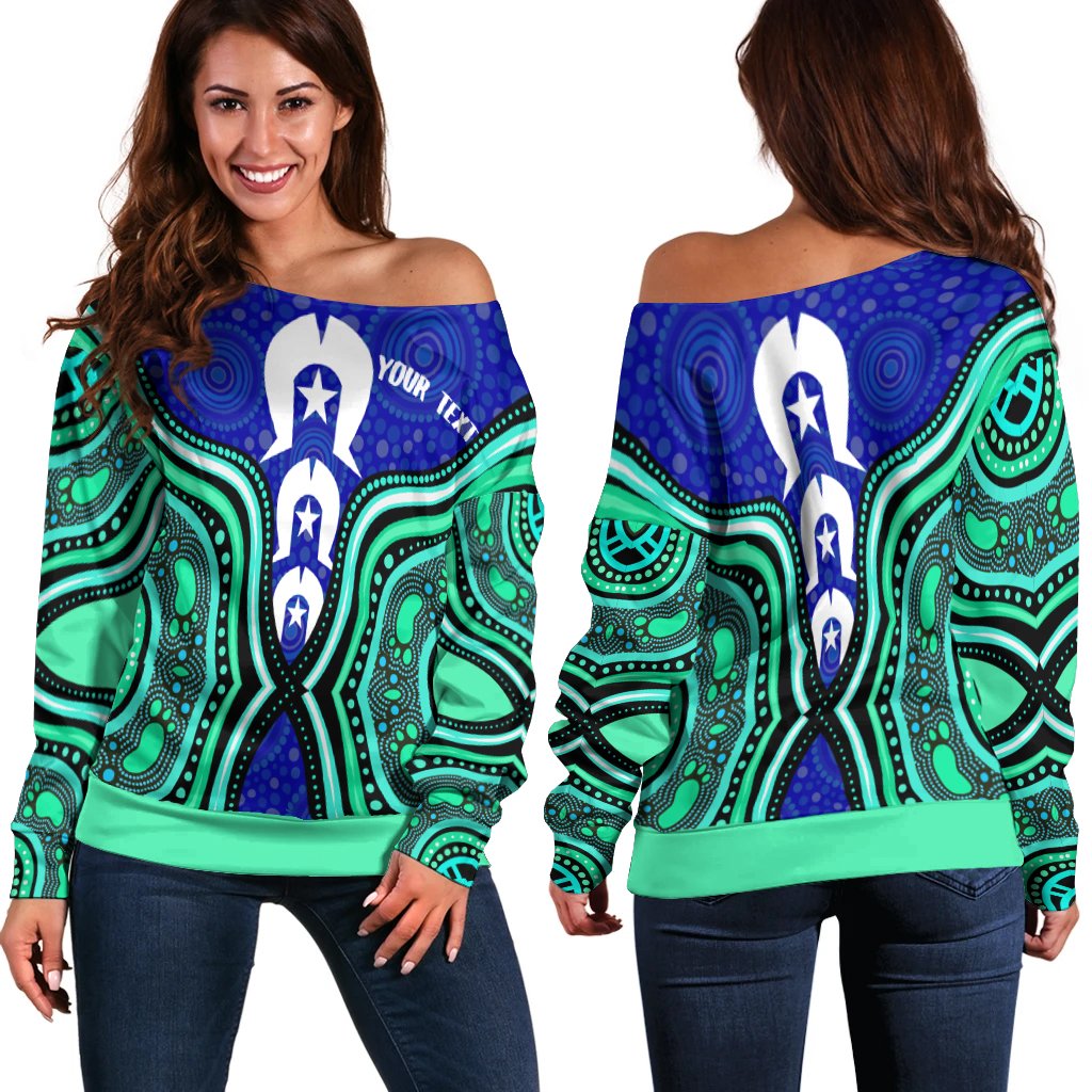 Torres Strait Personalised Women's Off Shoulder Sweater - Torres Strait Symbol And Aboriginal Patterns