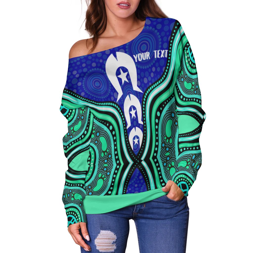 Torres Strait Personalised Women's Off Shoulder Sweater - Torres Strait Symbol And Aboriginal Patterns