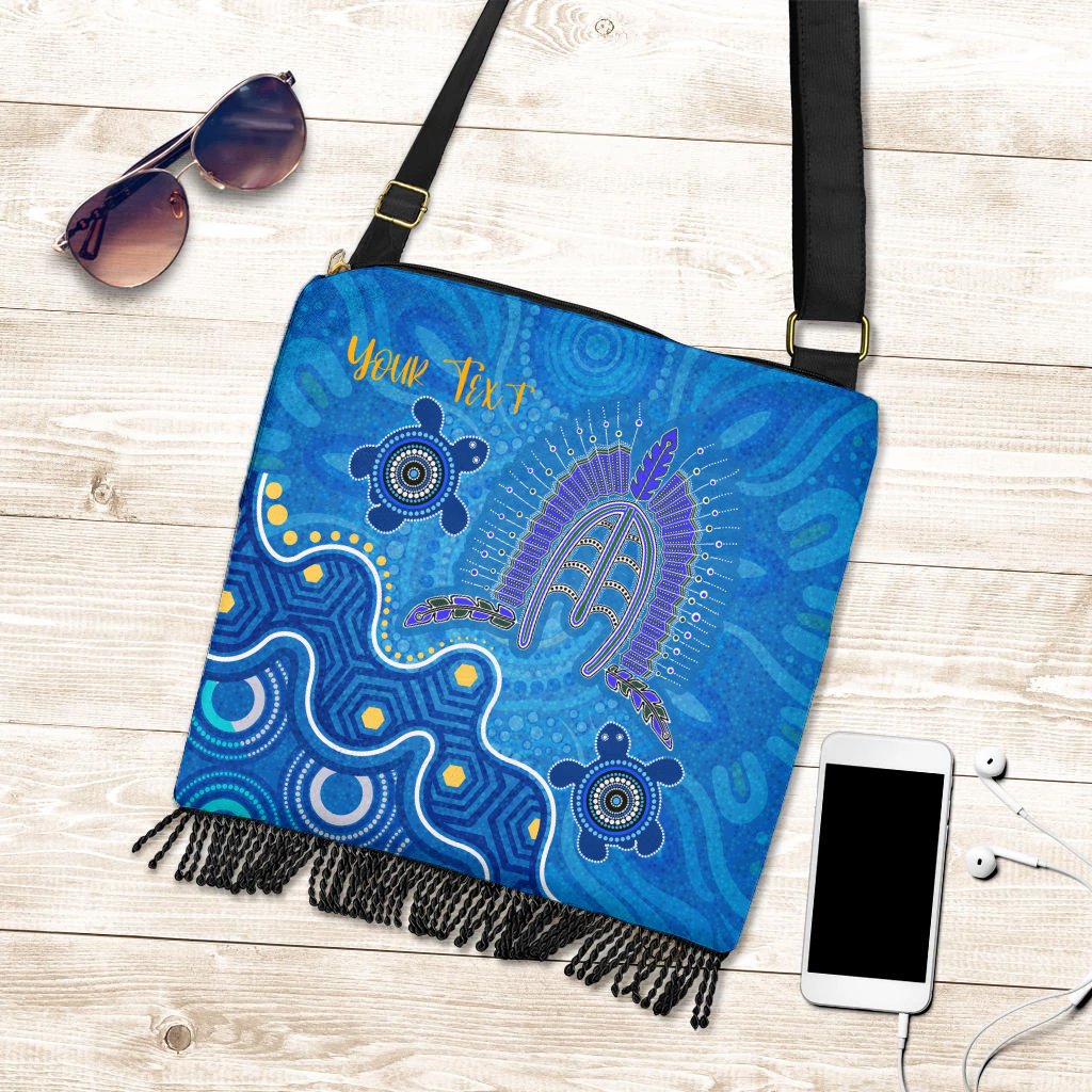 (Custom Text) Torres Strait Personalised Boho Handbag - Dhari And Turtle