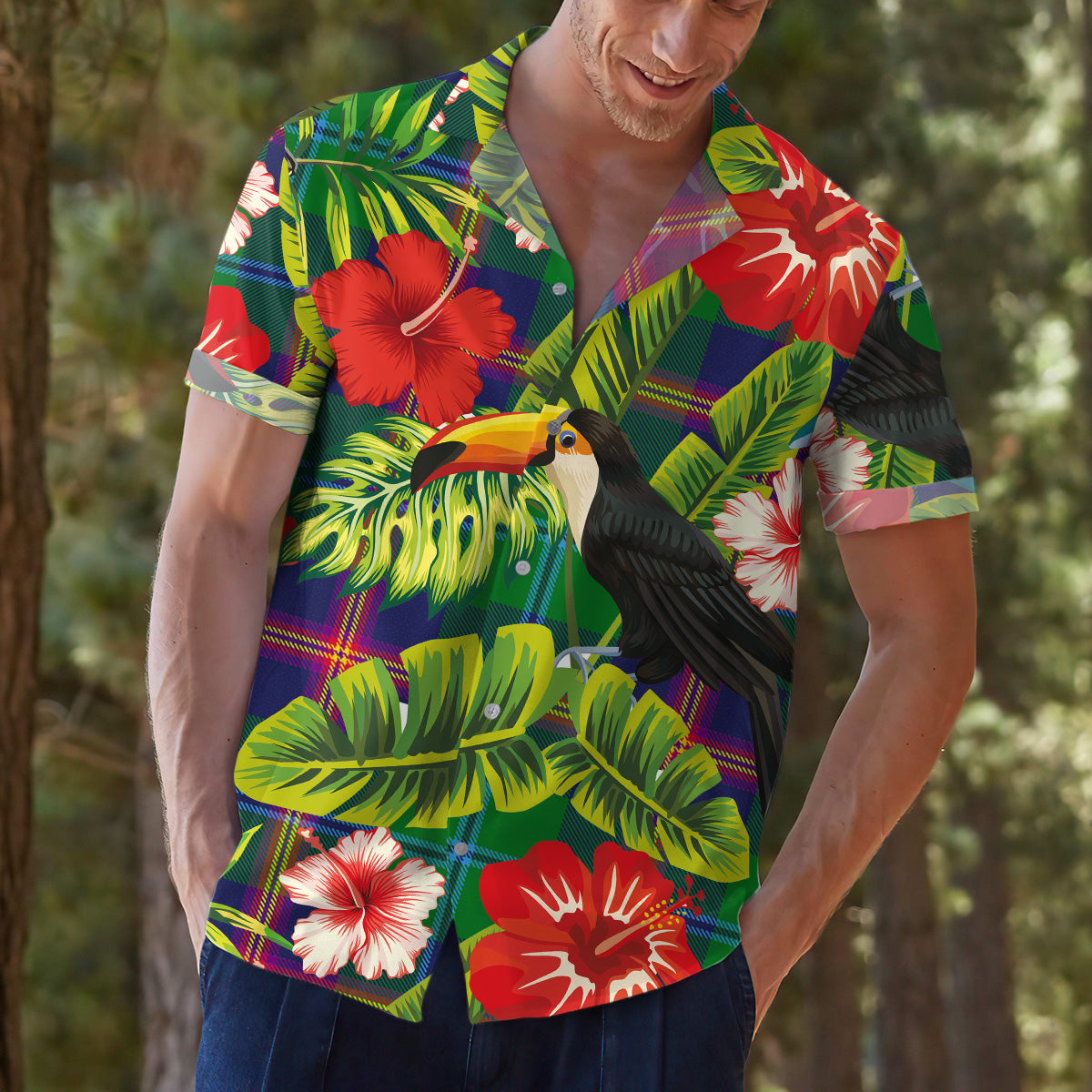 Scottish Tartan Young Modern Clan Hawaiian Shirt Hibiscus - Tropical Garden Style