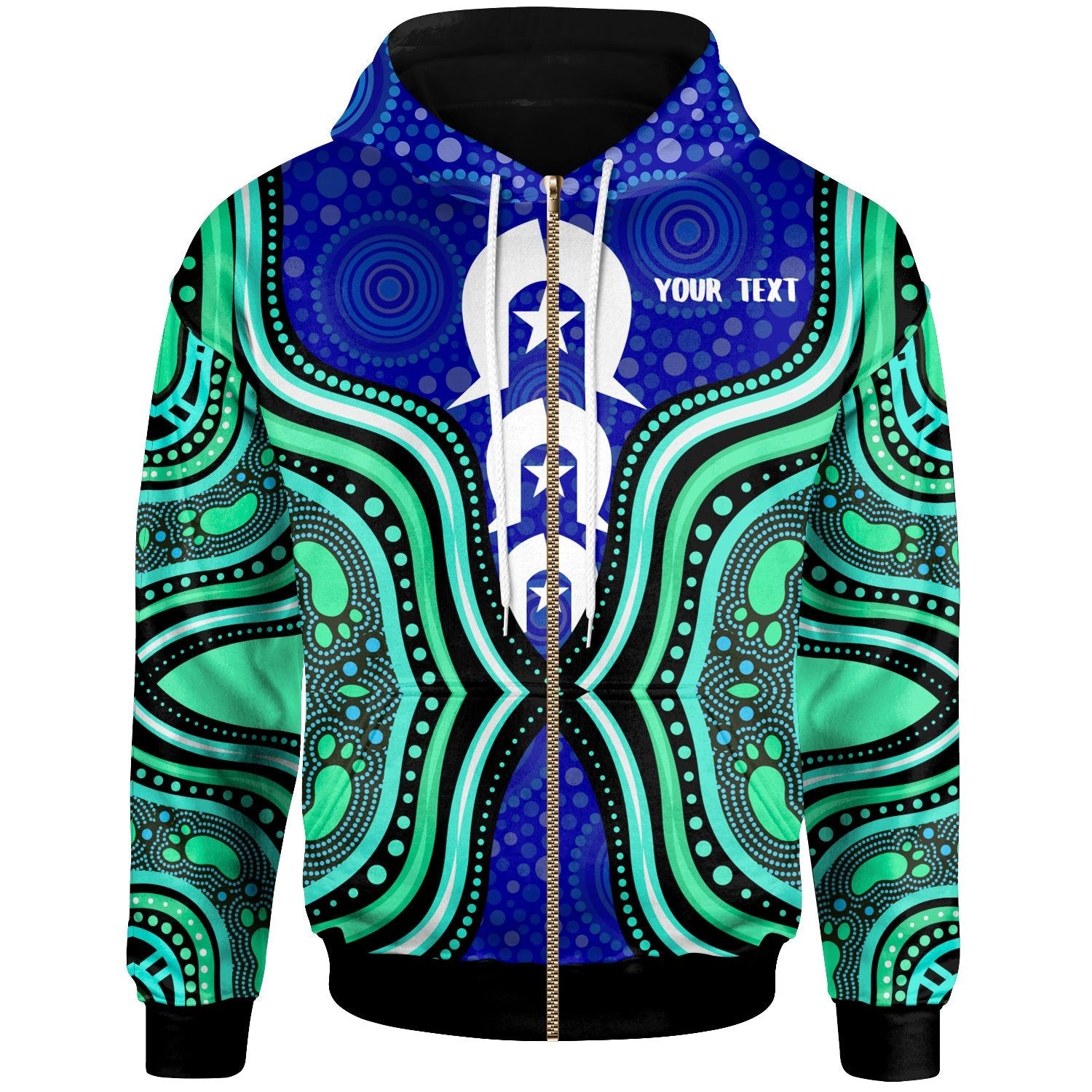 Torres Strait Personalised Zip Hoodie - Torres Strait Symbol And Aboriginal Patterns