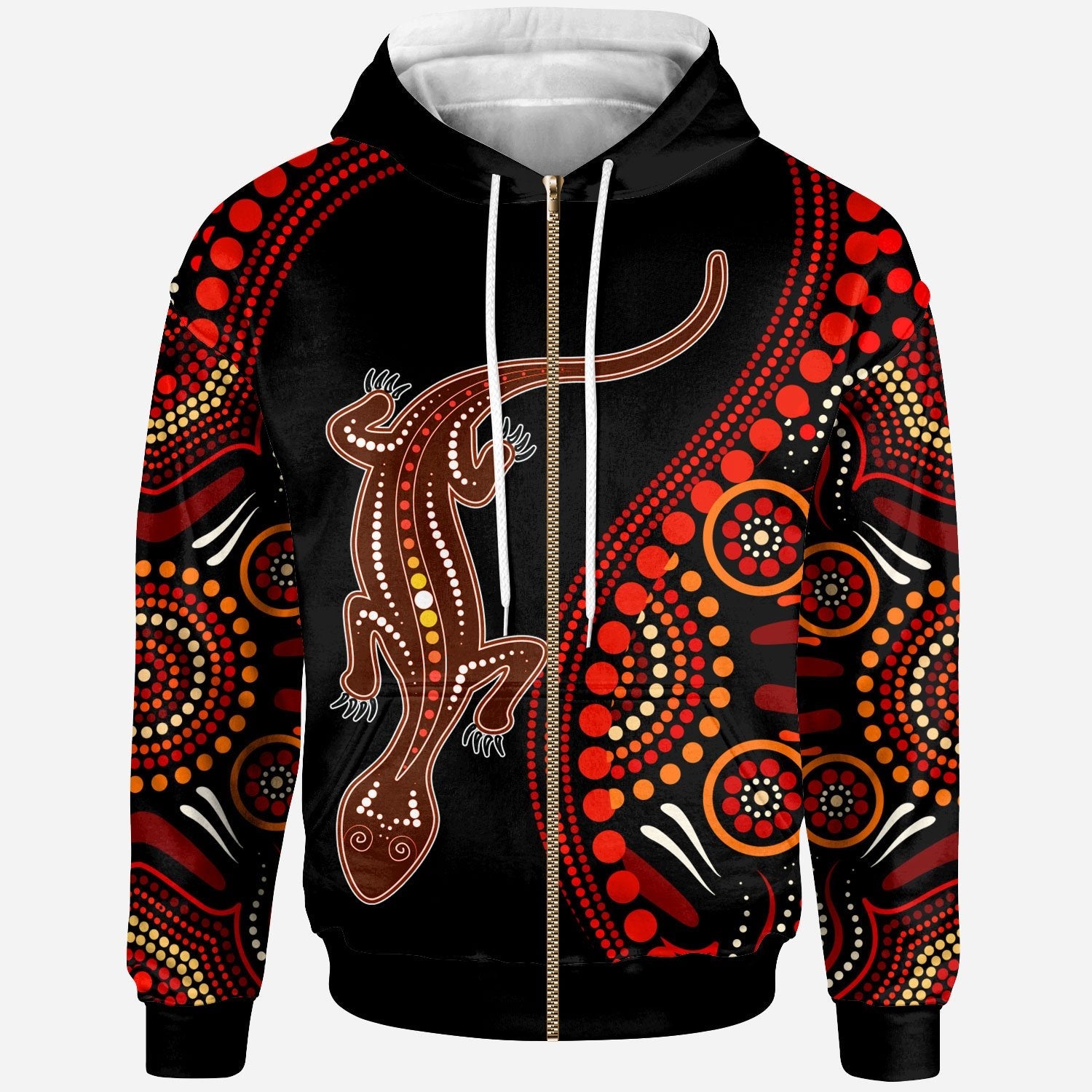 Aboriginal Personalised Zip Hoodie - Aboriginal Lizard With Dot Painting Patterns