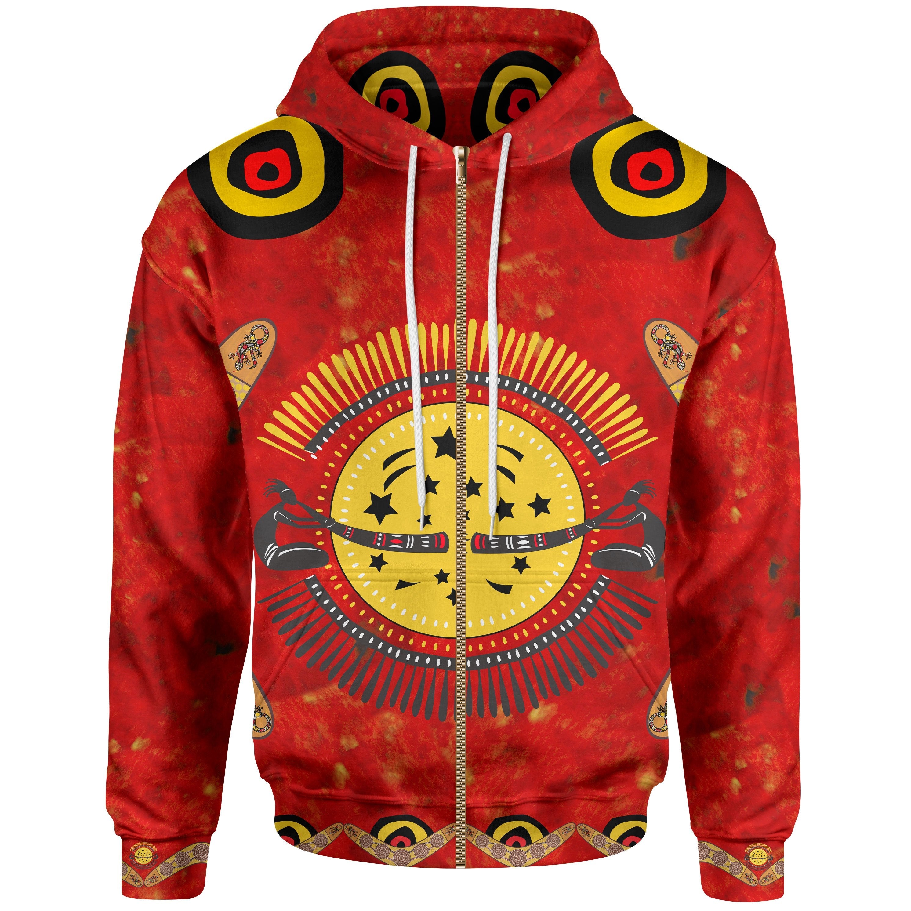 Aboriginal Zip Hoodie - Lizard And Boomerang Patterns