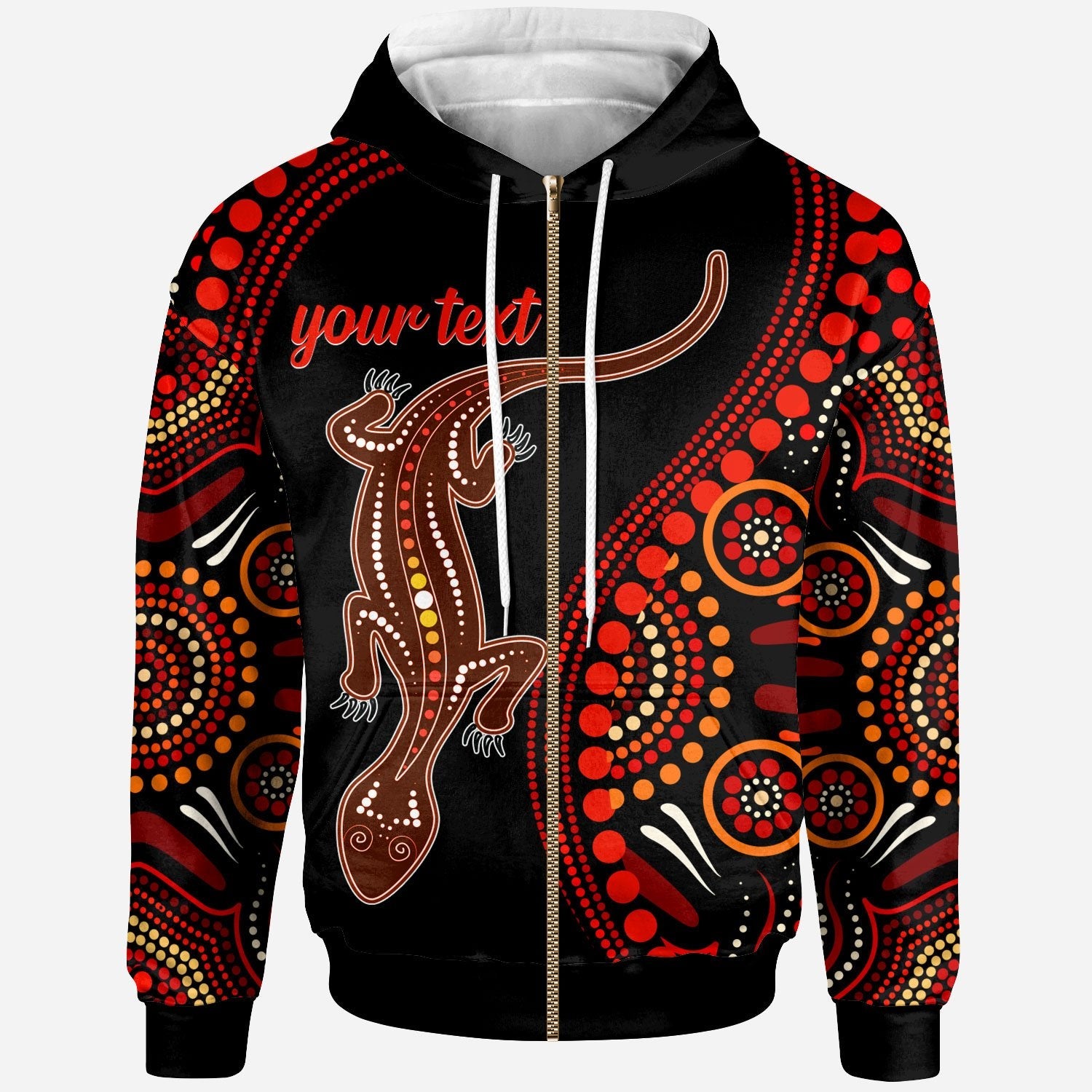 Aboriginal Personalised Zip Hoodie - Aboriginal Lizard With Dot Painting Patterns