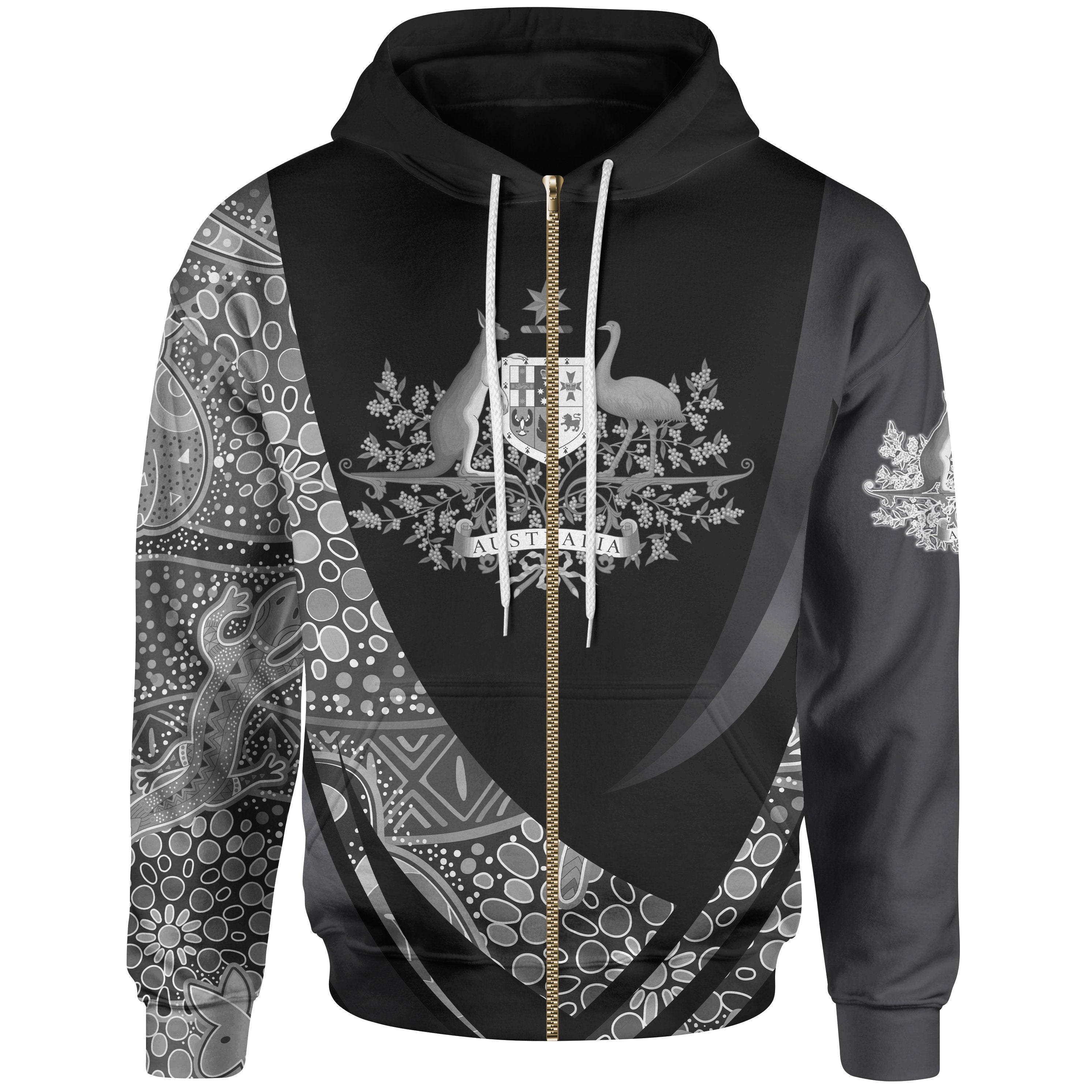 Zip Hoodie - Australia Coat Of Arms Aboriginal Patterns