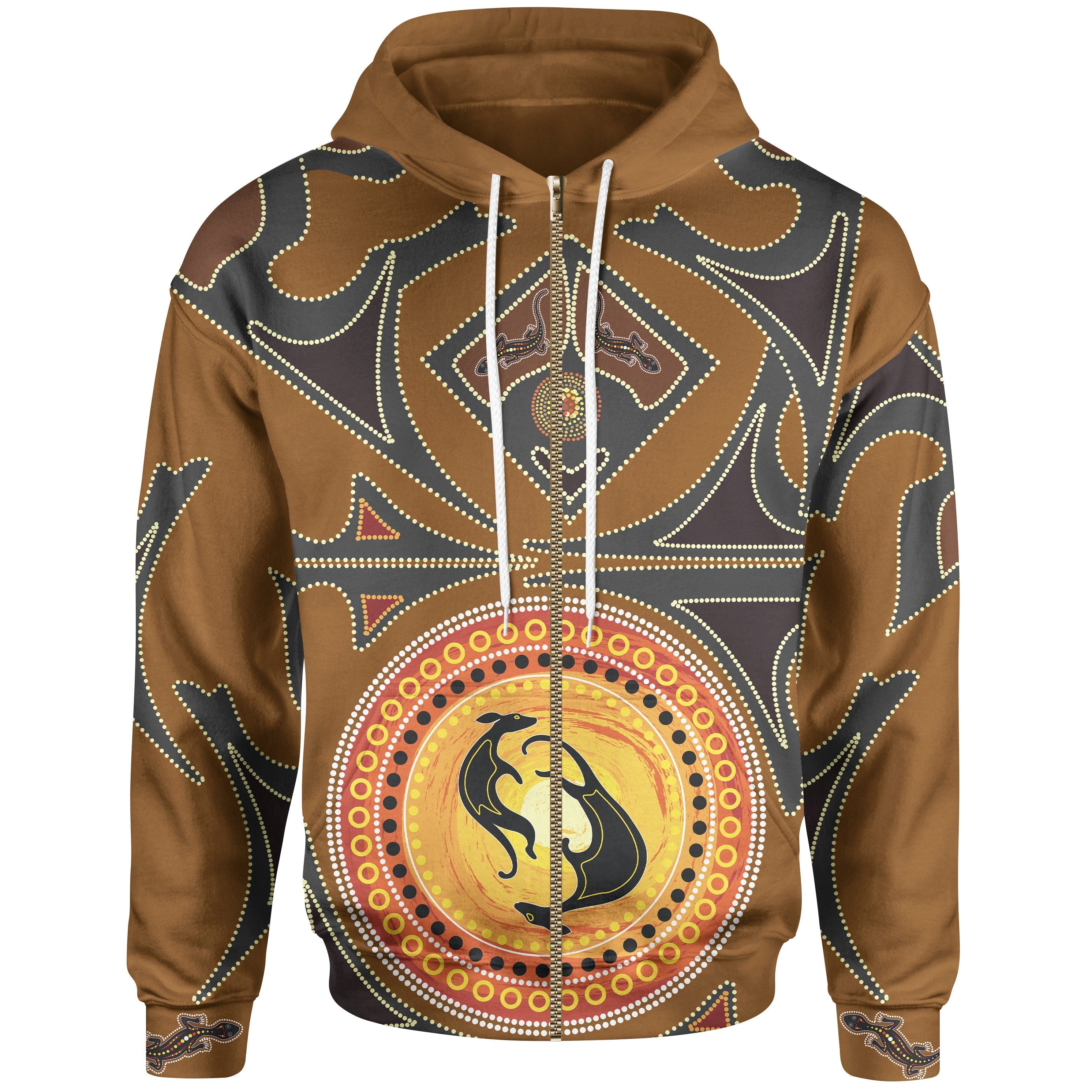 Zip Hoodie - Lizard - Kangaroo Patterns Dot Painting Art