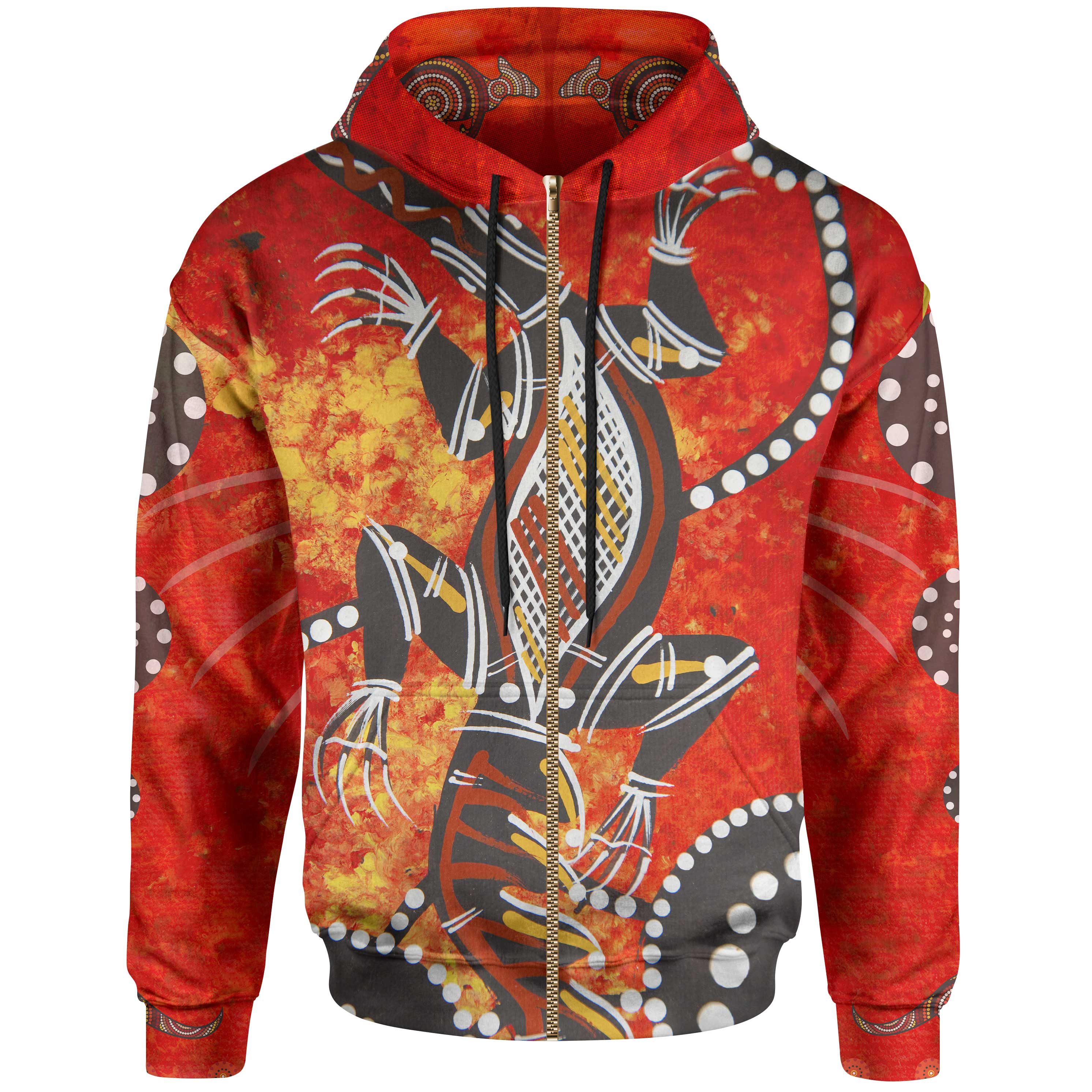 Zip Hoodie - Crocodile And Kangaroo Dot Painting Art