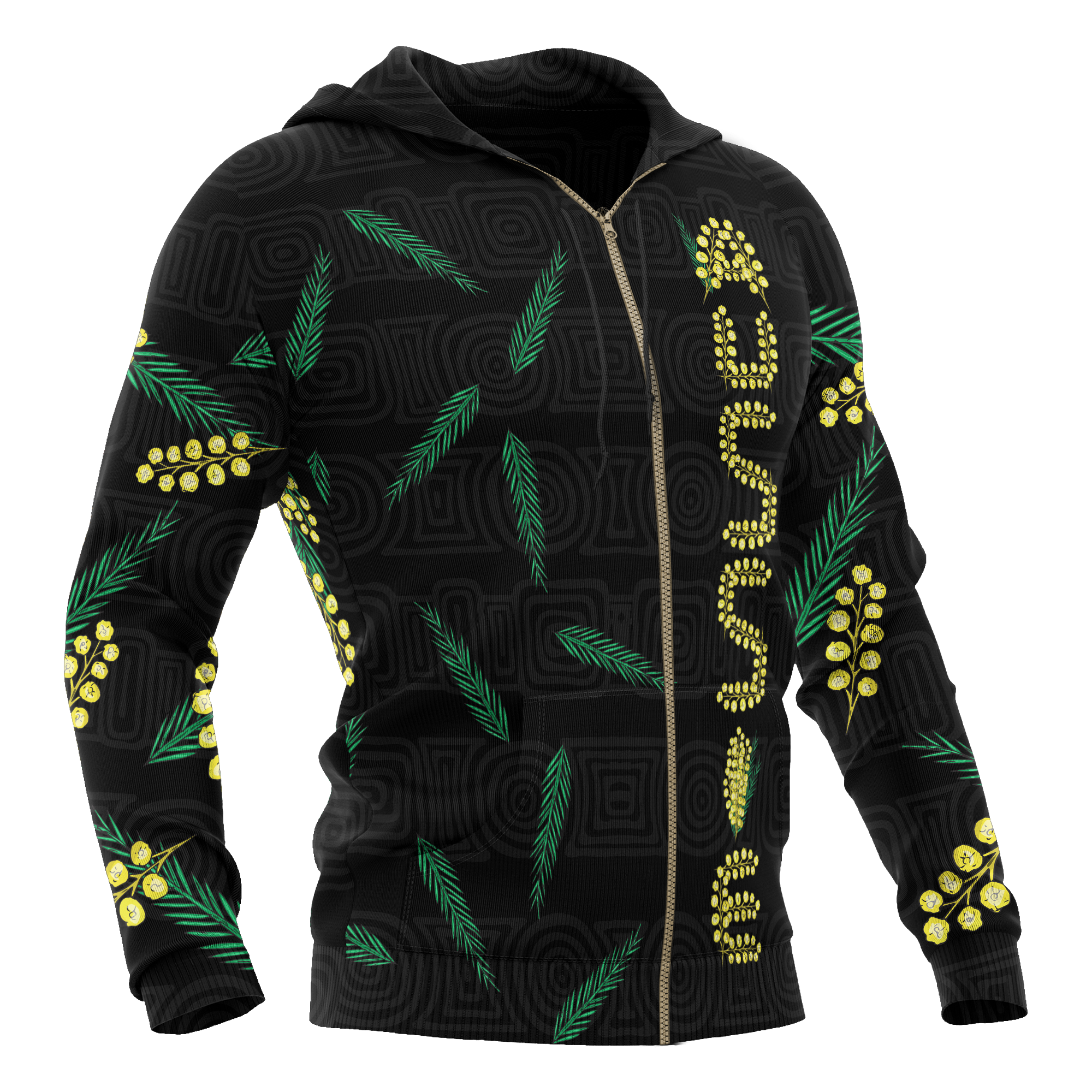 Zip Hoodie - Aussie Hoodie Golden Wattle Australian Coat Of Arms