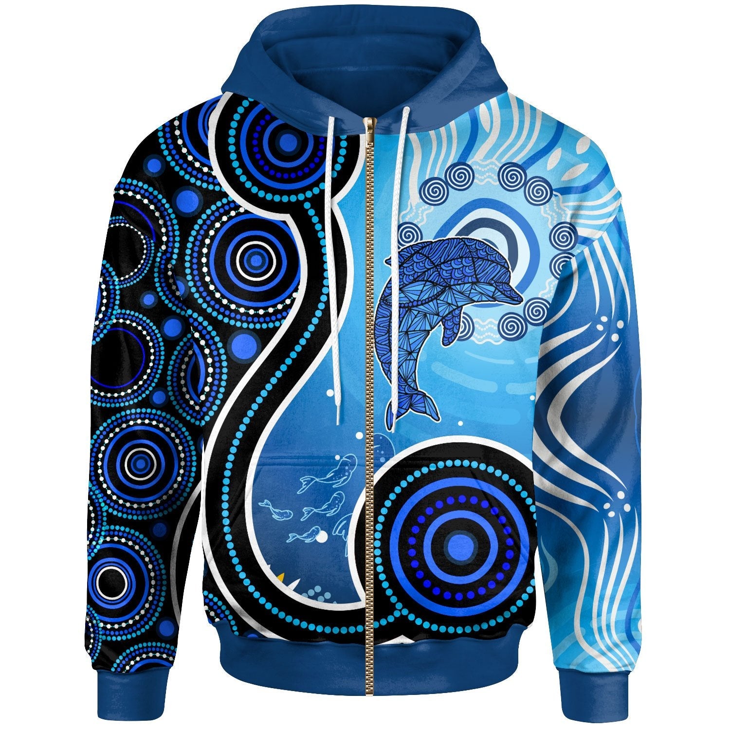 Aboriginal Zip Hoodie - Dolphin And Aboriginal Dot Patterns