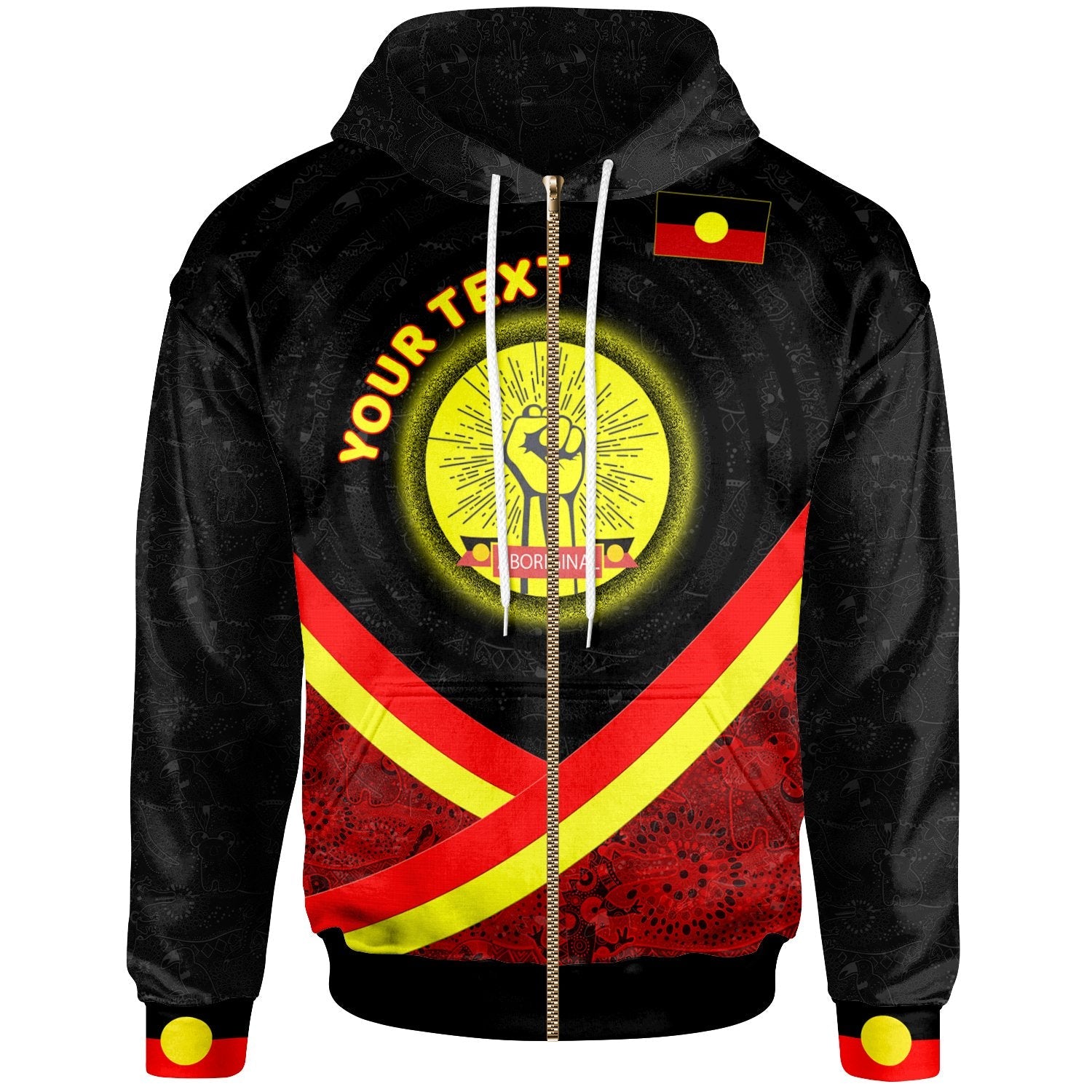 (Custom) Zip Hoodie - Aboriginal Flag And Animals Pattern