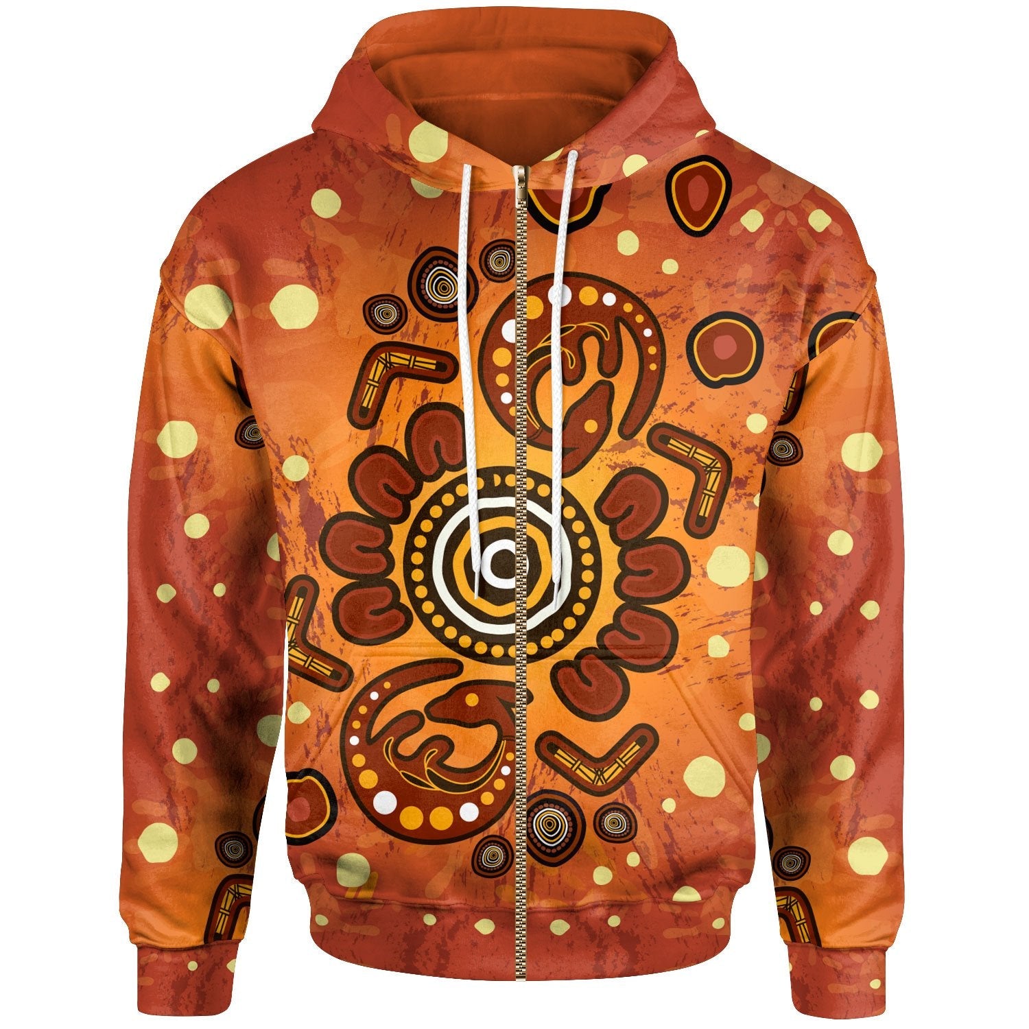 Aboriginal Zip Hoodie - Baby Kangaroo And Dot Painting Patterns