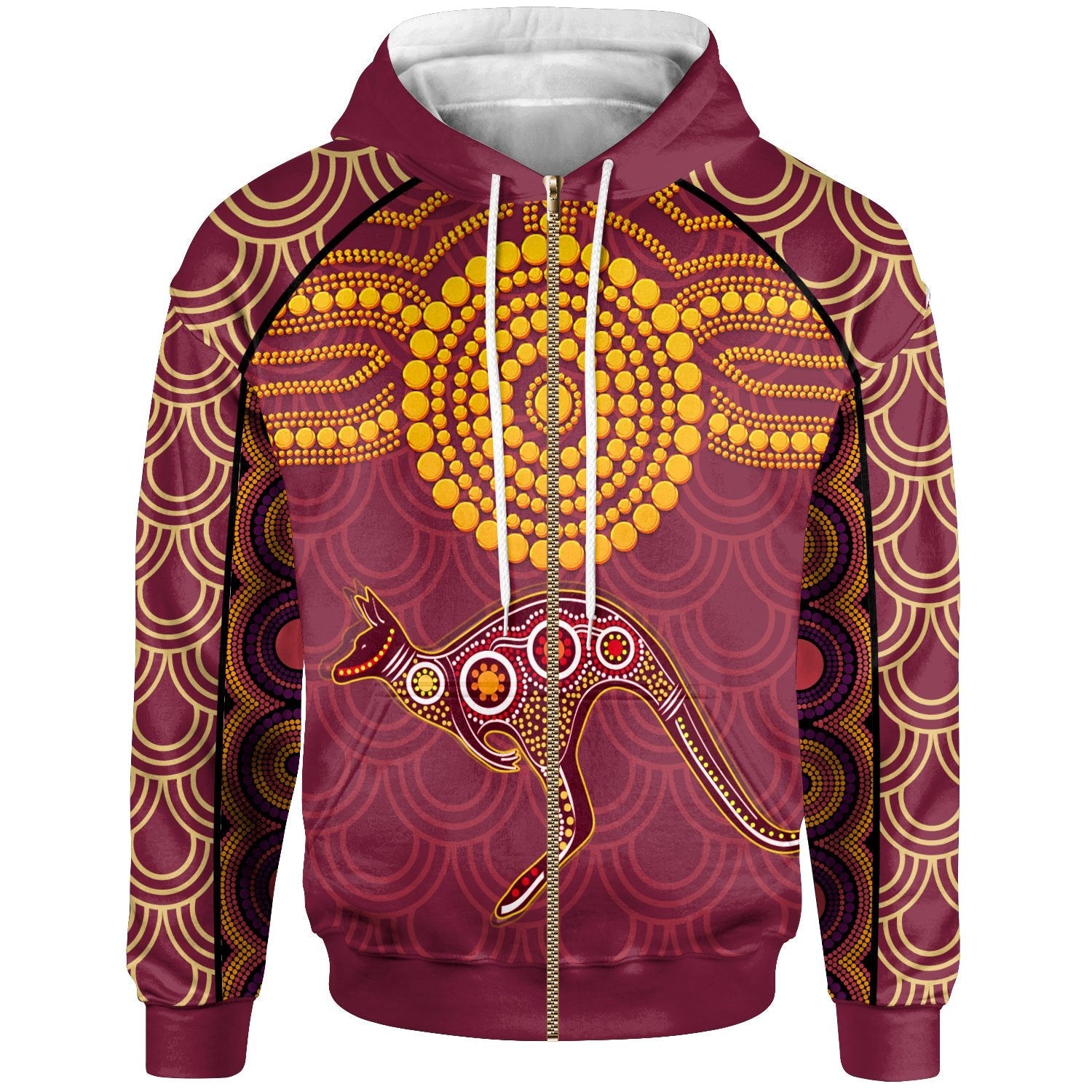 Aboriginal Zip Hoodie - Aboriginal Kangaroo