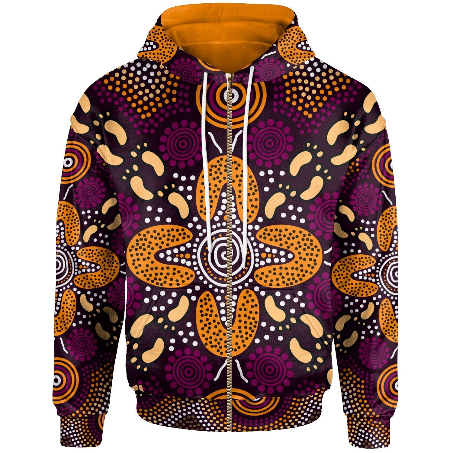 Aboriginal Zip Hoodie - Flowers Dot Panting Art