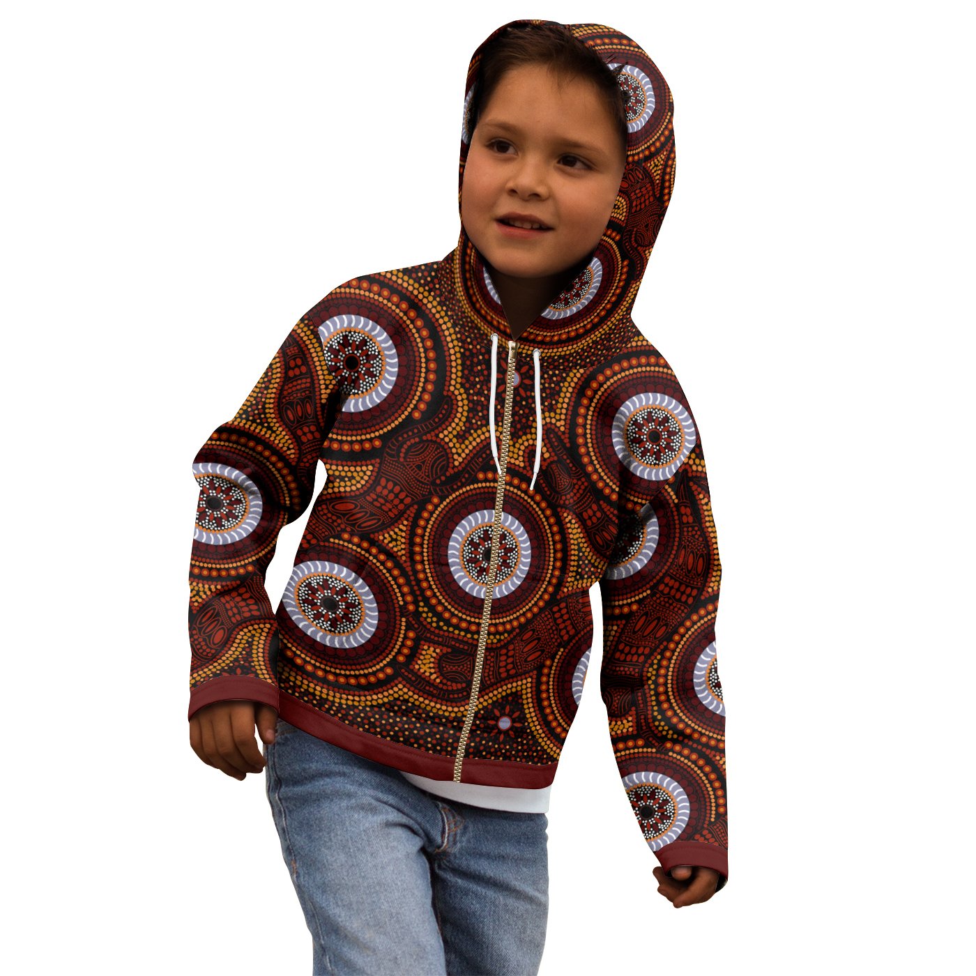 Aboriginal Zip Hoodie Kid - Aboriginal Human Dot Painting Art