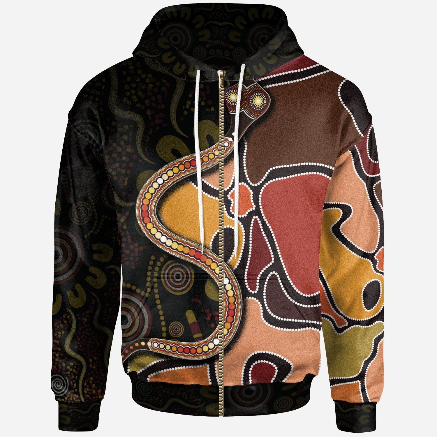 Zip Hoodies - Aboriginal Snake With Dot Painting