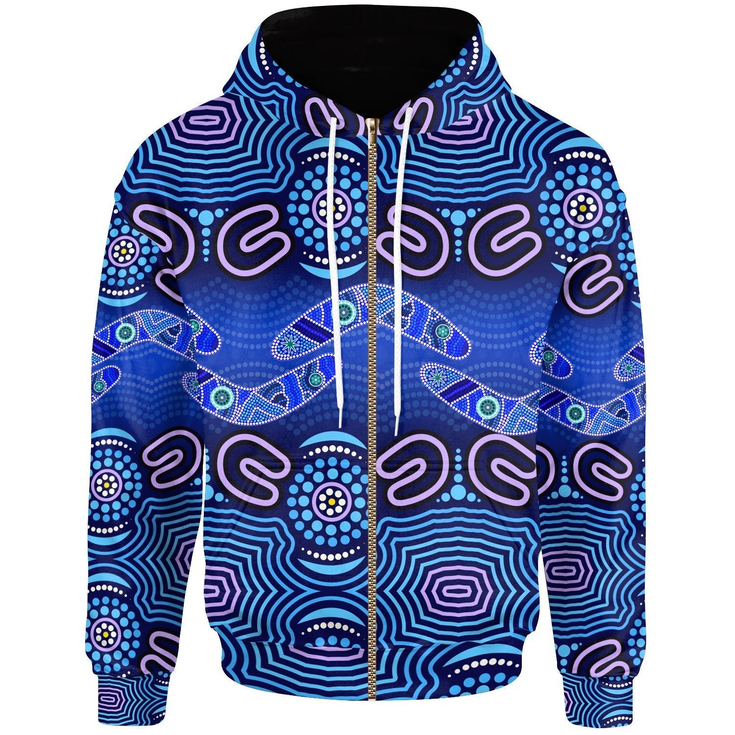 ABoriginal Zip Hoodie - Boomerangs And Dot Painting Art Ver02