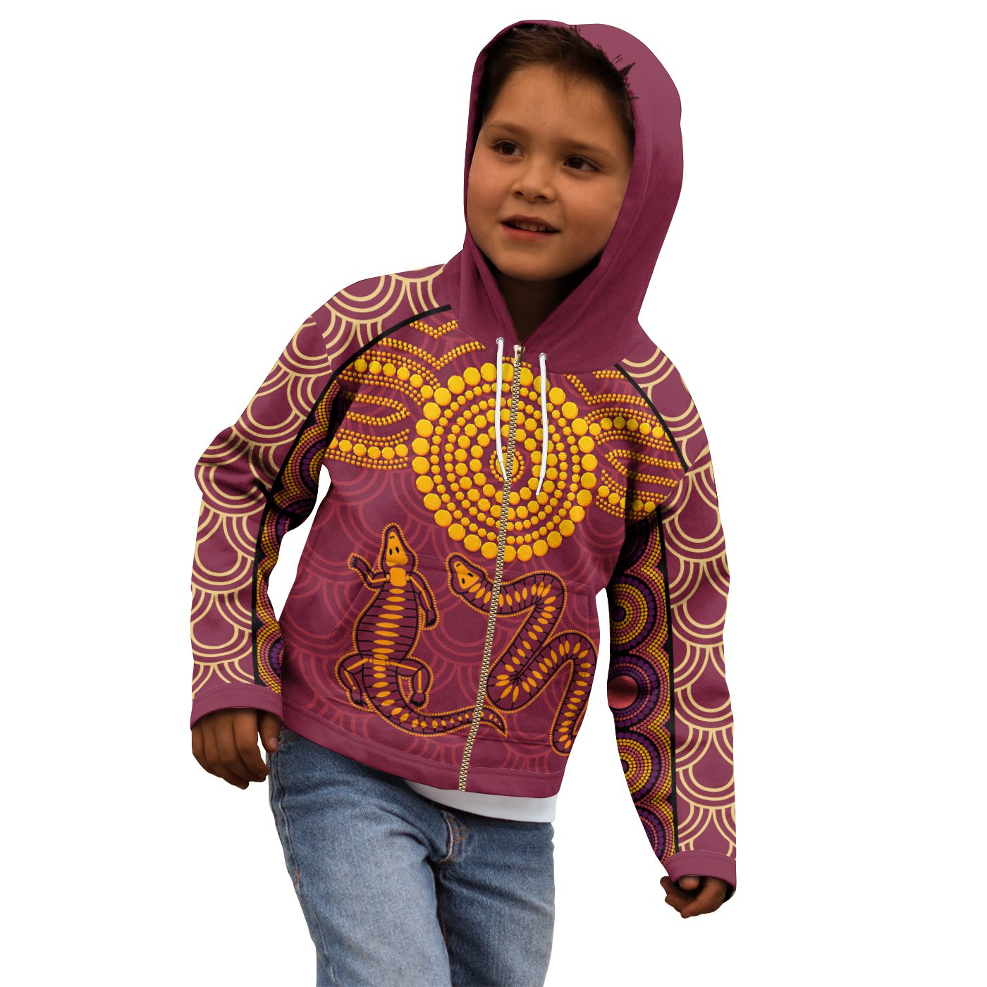 Aboriginal Zip Hoodie Kid - Aboriginal Snake And Alligator