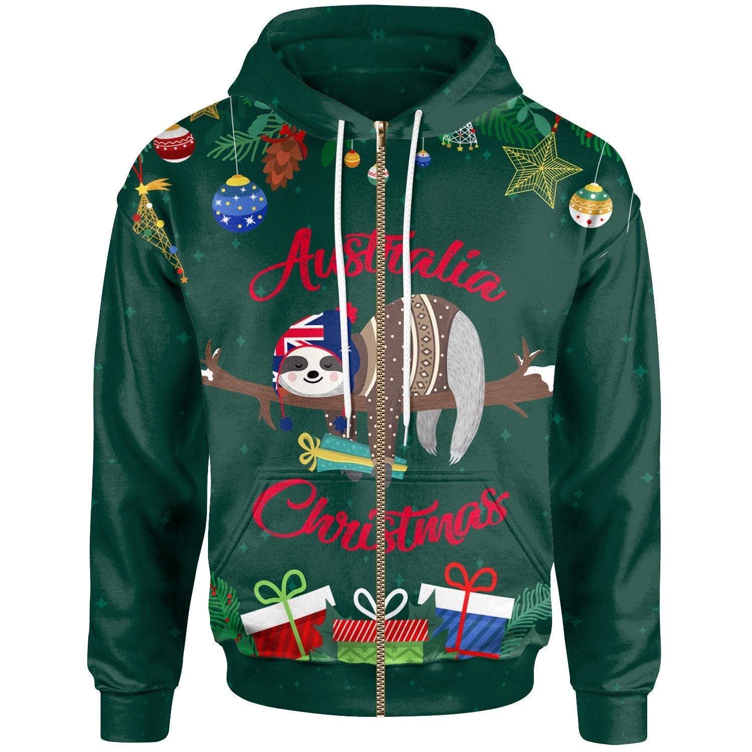 Australia Christmas Zip Hoodie Green - Merry Christmas