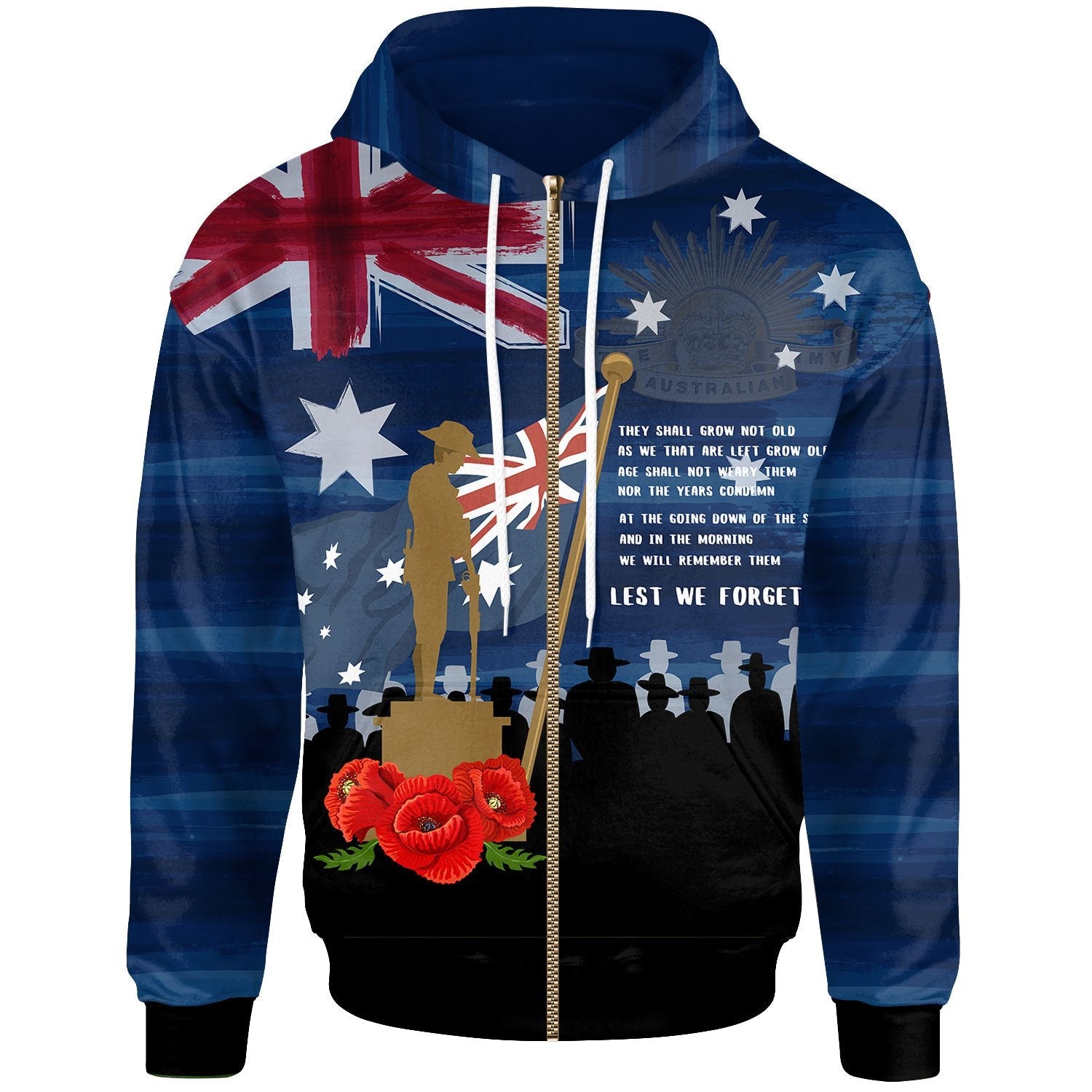 Anzac Zip Hoodie - Always Remember Australian Anzac Day