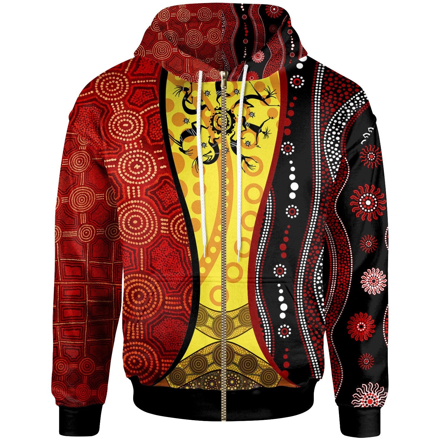 Aboriginal Zip Hoodie - Koori Dot Acrylic Paint & Dreamtime, Dance