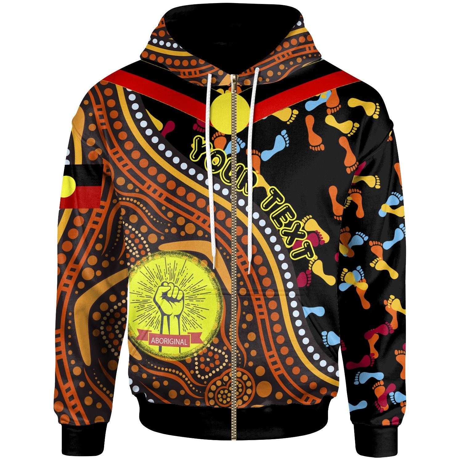 (Custom) Zip Hoodie - Aboriginal Style & Flag, Black Live Matter