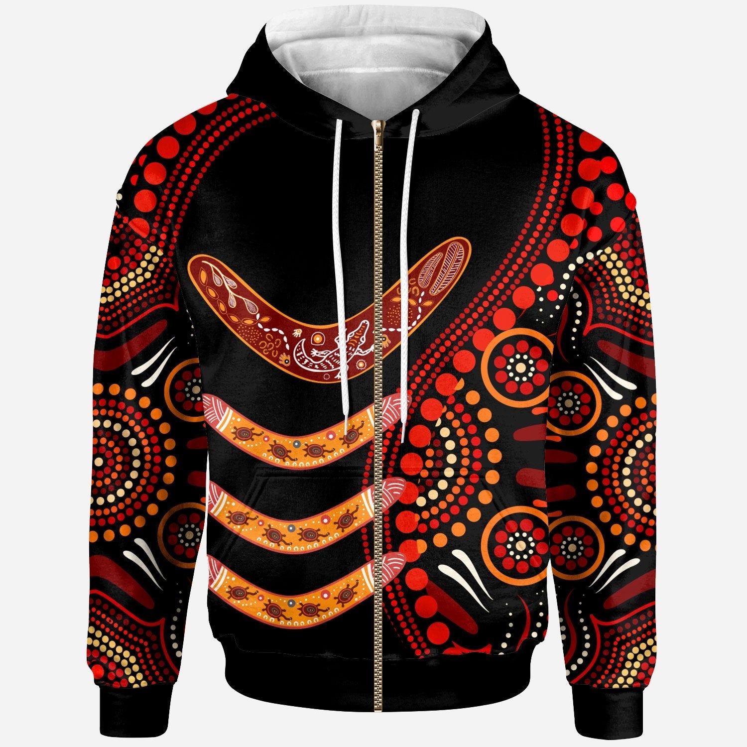 Aboriginal Zip Hoodie - Aboriginal Boomerangs With Dot Painting Pattern