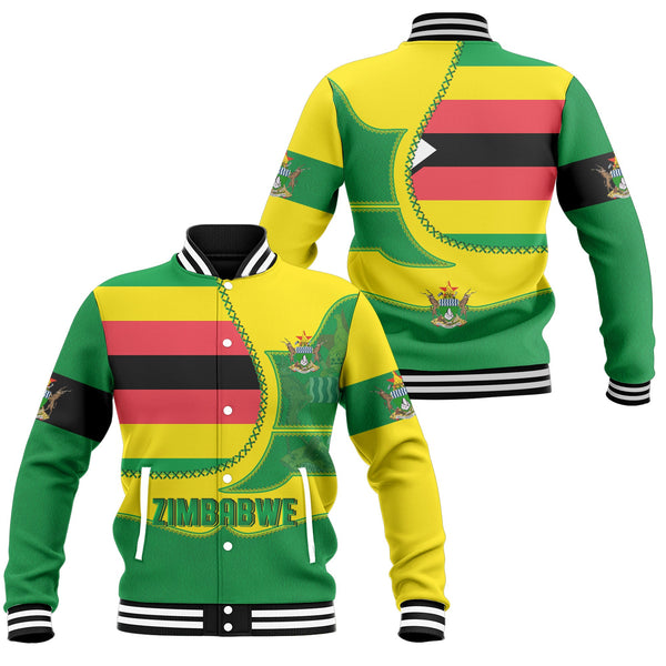 Zimbabwe Baseball Jacket Flag & Coat Of Arms Leather Style