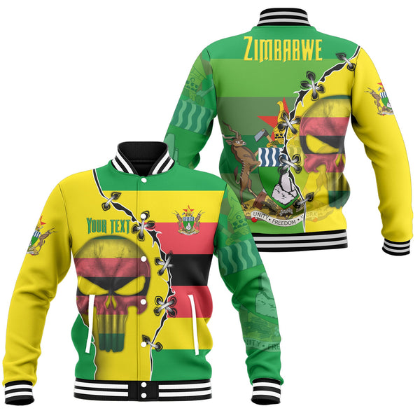 Zimbabwe Baseball Jacket Flag & Coat Of Arms Skull Style