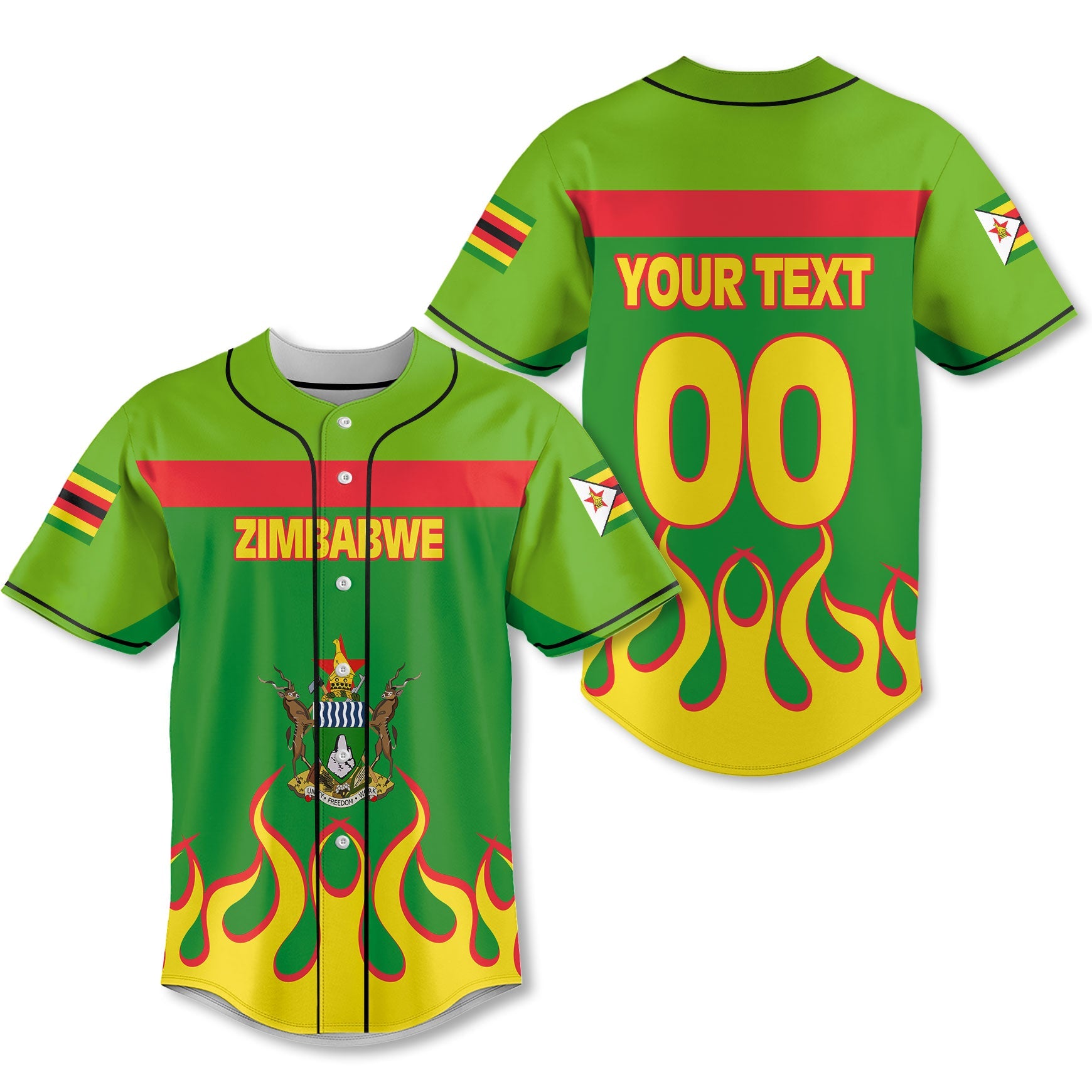 Zimbabwe Baseball Jersey Flag & Coat Of Arms Fire Hockey Style