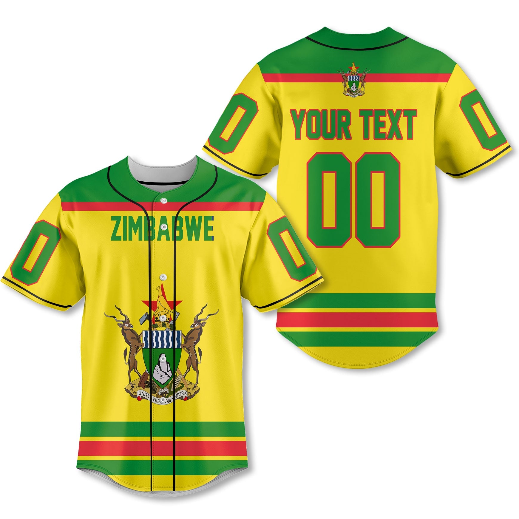 Zimbabwe Baseball Jersey Flag & Coat Of Arms Hockey Style