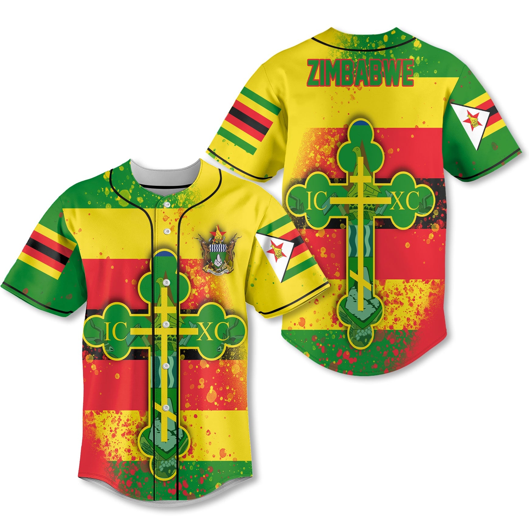 Zimbabwe Baseball Jersey Flag & Coat Of Arms Orthodox Style