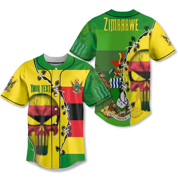 Zimbabwe Baseball Jersey Flag & Coat Of Arms Skull Style