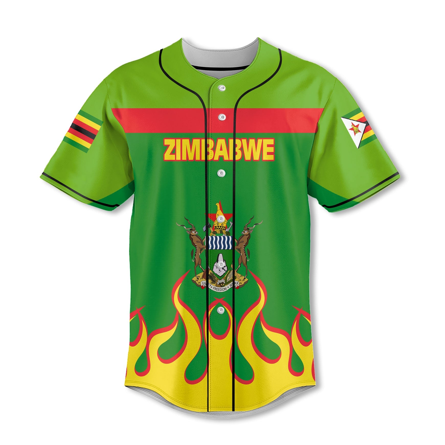 Zimbabwe Baseball Jersey Flag & Coat Of Arms Fire Hockey Style