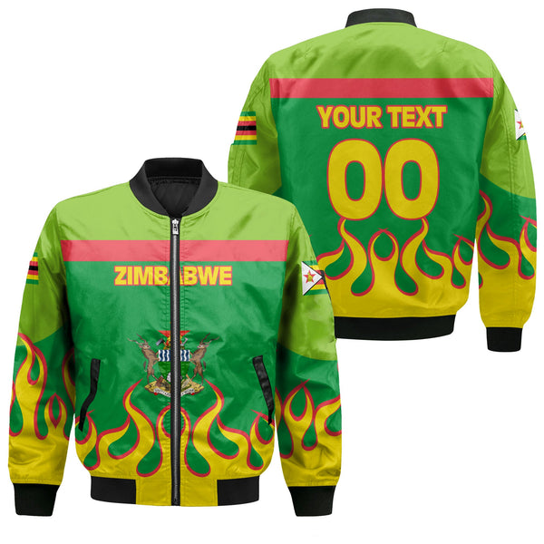 Zimbabwe Bomber Jacket Flag & Coat Of Arms Fire Hockey Style