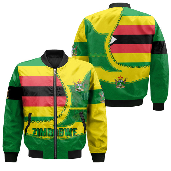 Zimbabwe Bomber Jacket Flag & Coat Of Arms Leather Style