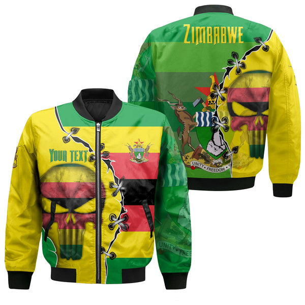 Zimbabwe Bomber Jacket Flag & Coat Of Arms Skull Style