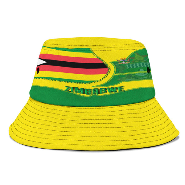 Zimbabwe Bucket Hat Flag & Coat Of Arms Leather Style