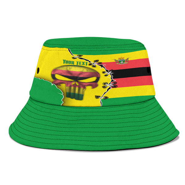 Zimbabwe Bucket Hat Flag & Coat Of Arms Skull Style